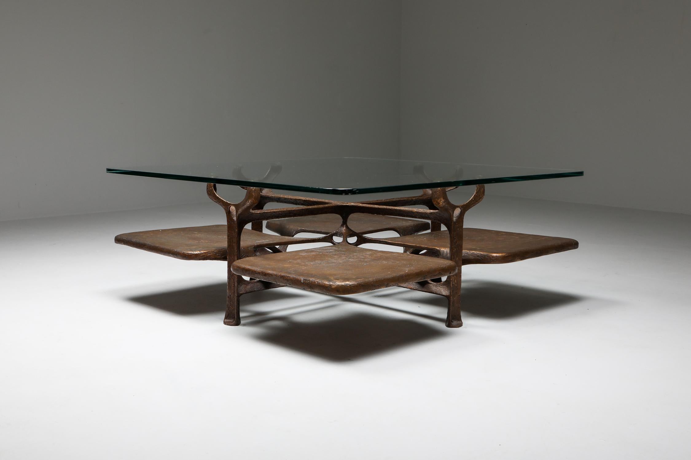 Bronze Wishbone Coffee Table Monogrammed AH In Excellent Condition In Antwerp, BE