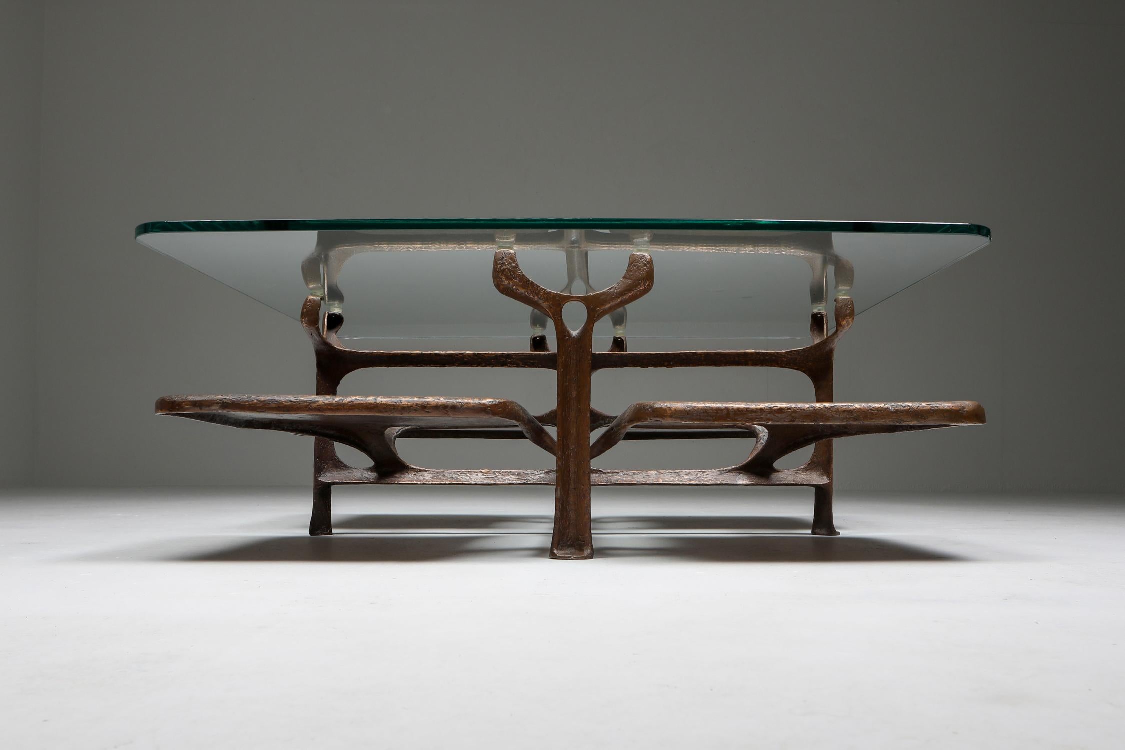 Late 20th Century Bronze Wishbone Coffee Table Monogrammed AH