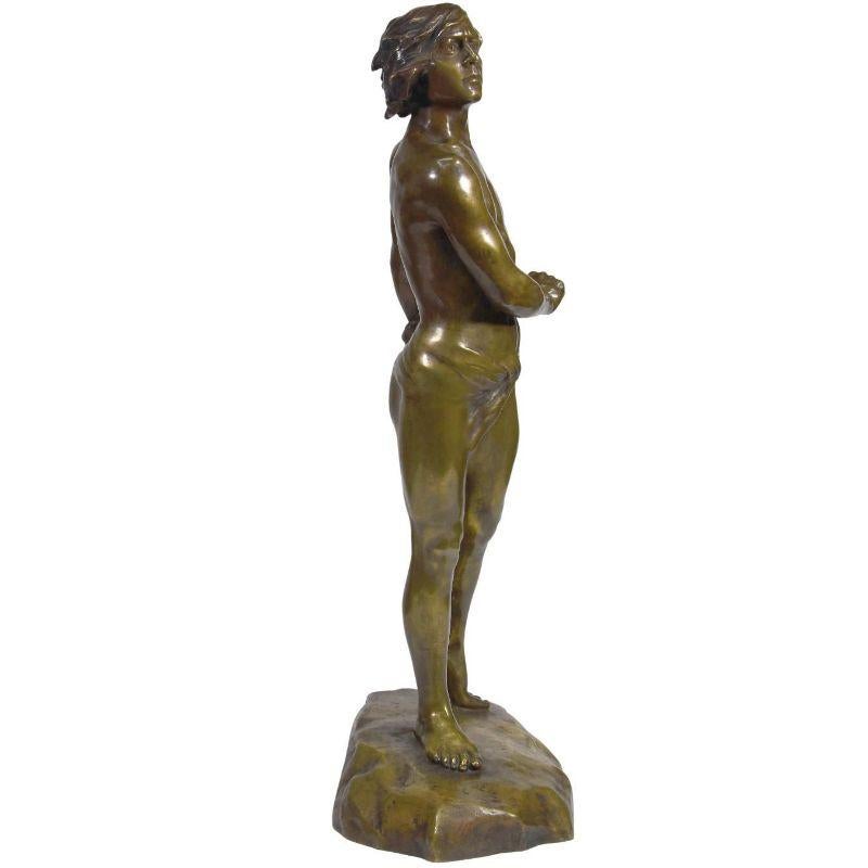 Patinated Bronze with Golden Patina Representing David Signed Charbonneau Dated 1909 For Sale