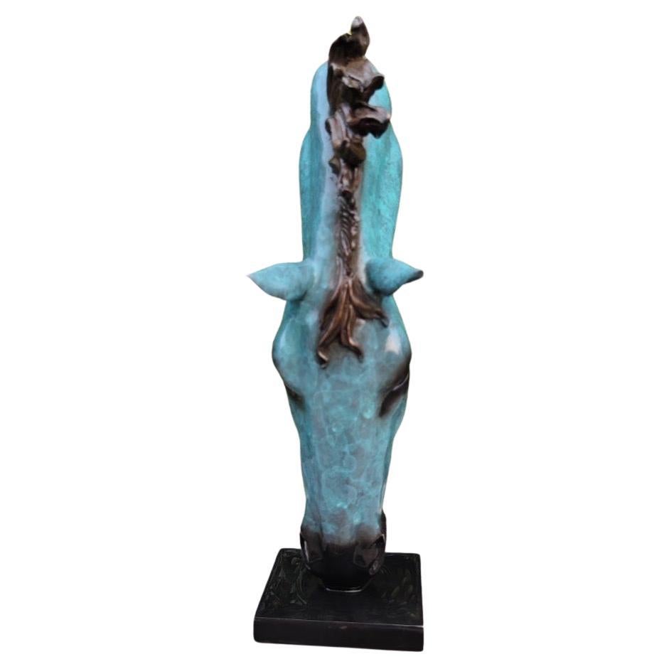 European Bronze with Patina Horse Head Sculpture, 20th century For Sale
