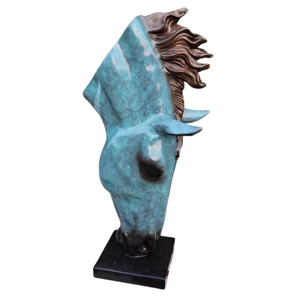 Bronze with Patina Horse Head Sculpture, 20th century In Excellent Condition For Sale In Southall, GB