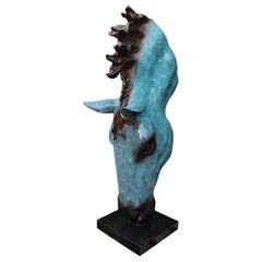 Scultura di testa di cavallo in bronzo con patina, XX secolo