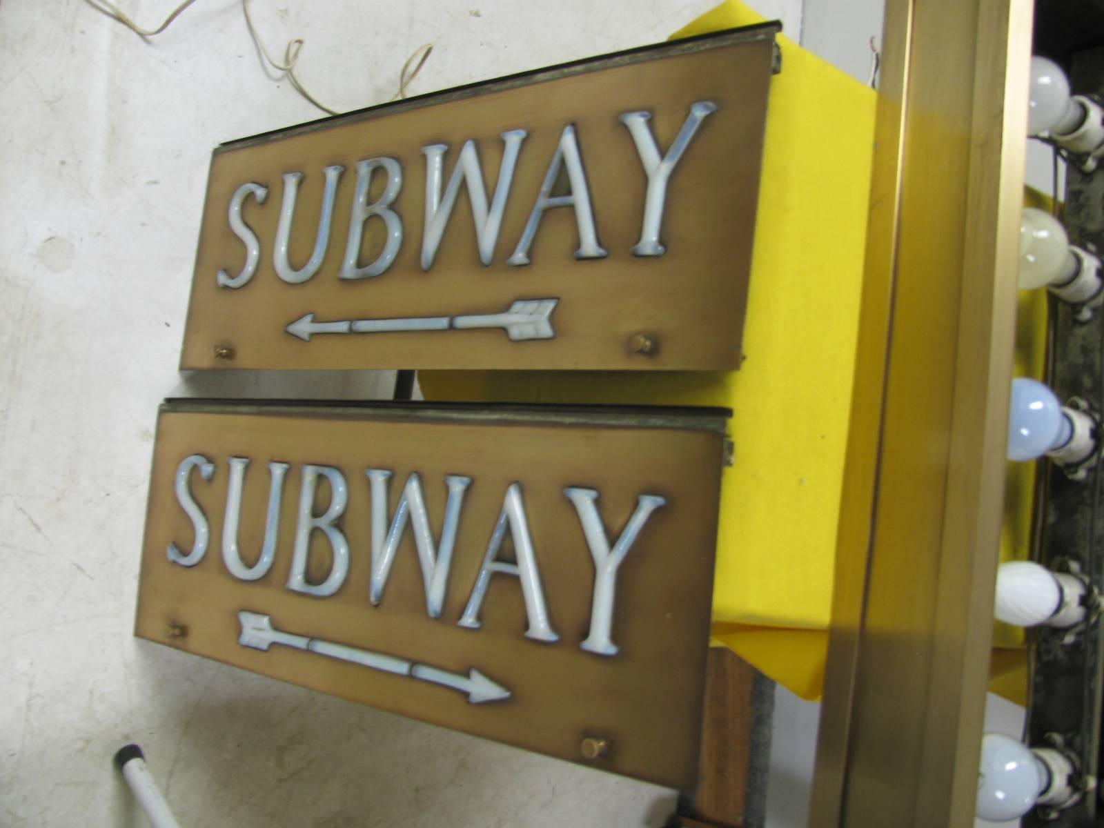 Hand-Crafted Brass With Tiffany Glass NYC Electric Subway Sign, circa 1920
