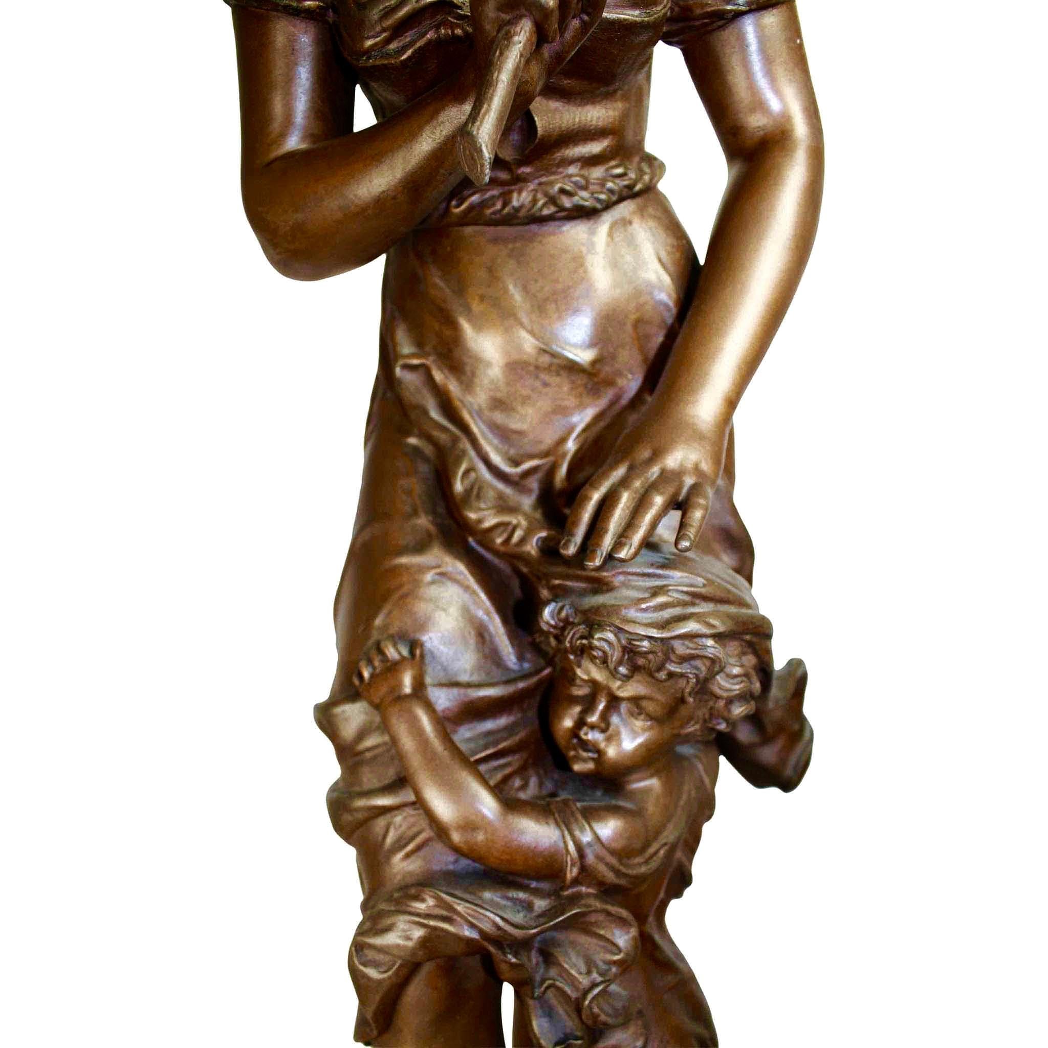 French Bronze Sculpture of Woman and Child, circa 1900 For Sale