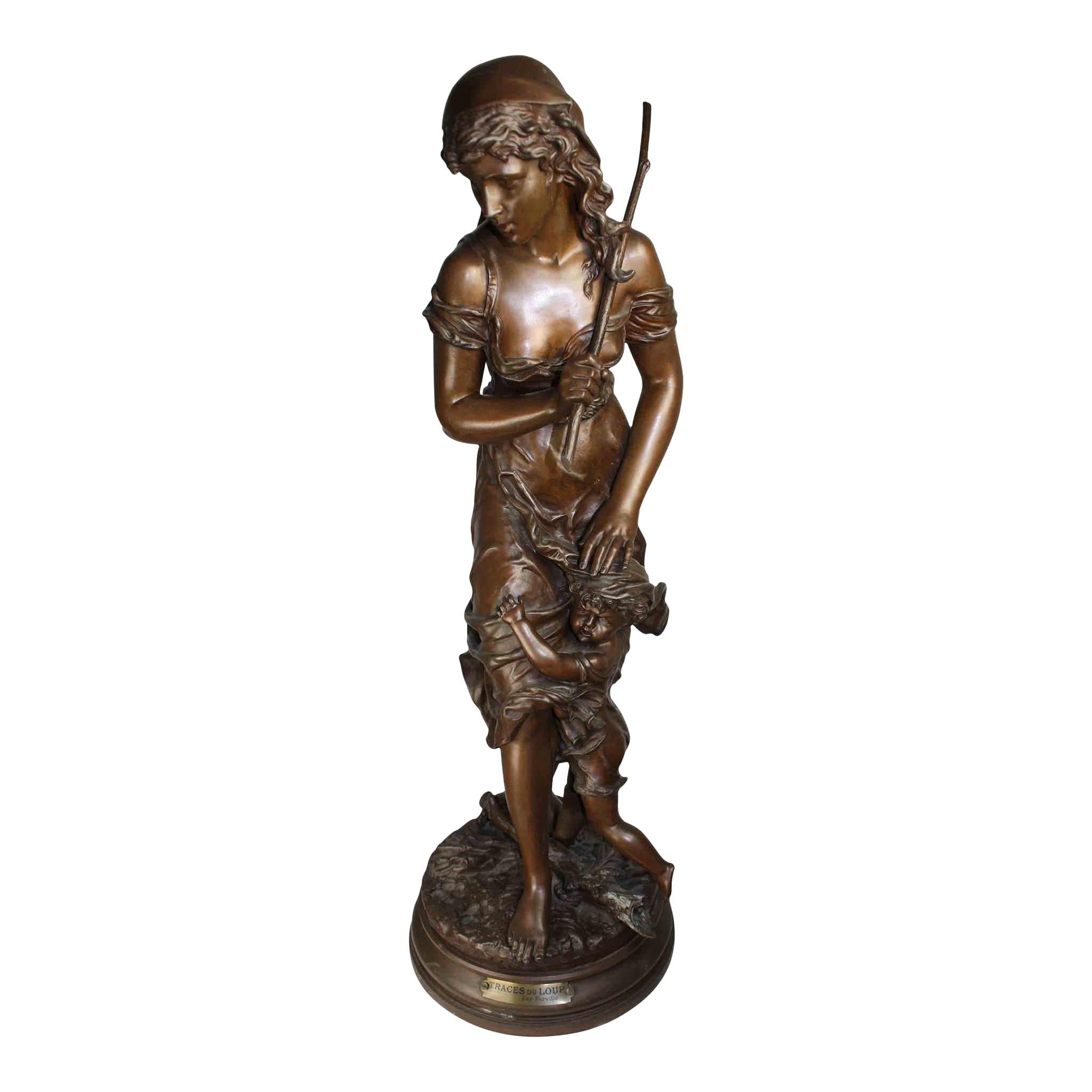 Sculpture en bronze d'une femme et d'un enfant, vers 1900