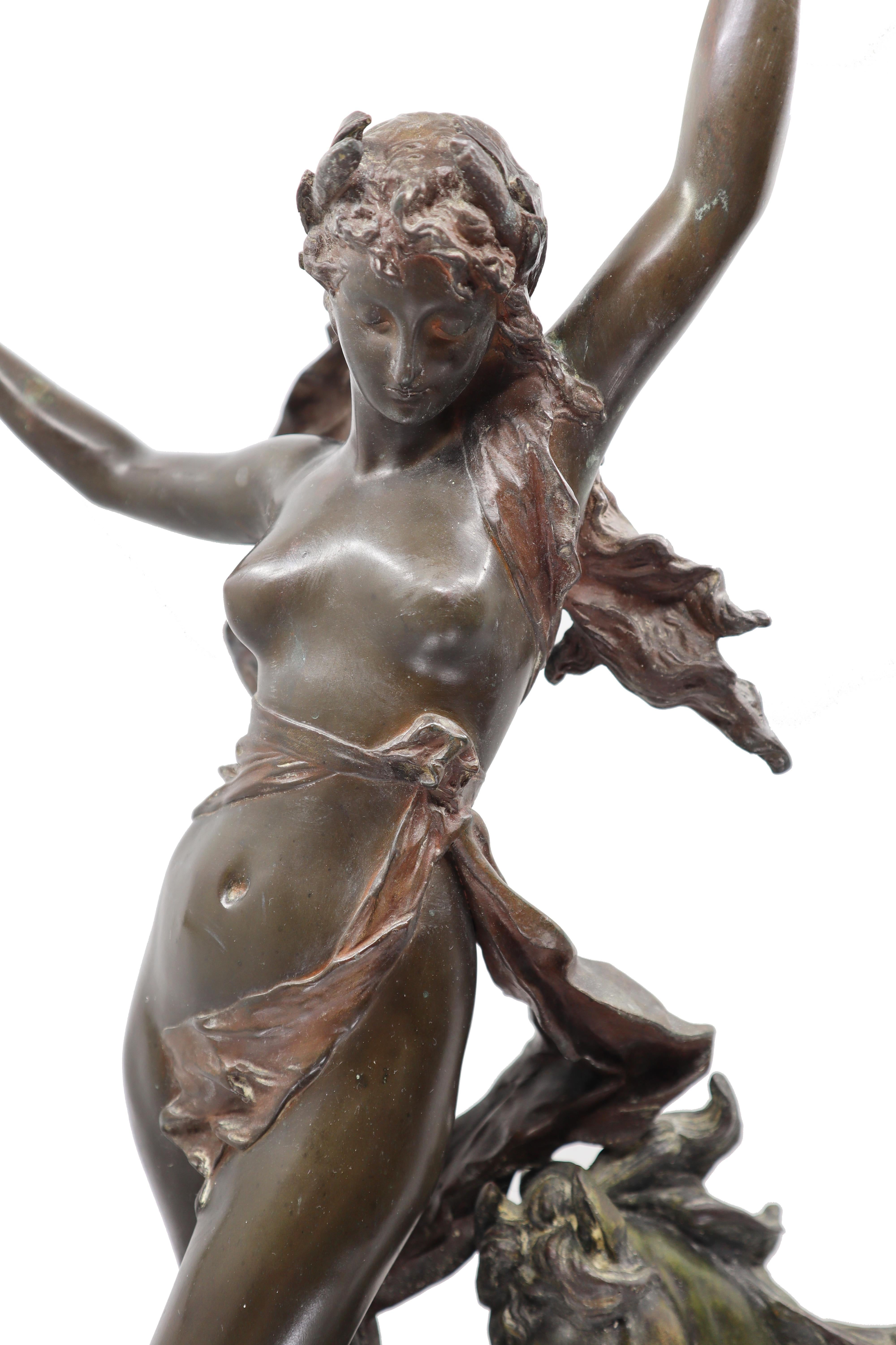 Bronze Woman and Horse in Movement, 19th Century, Édouard Drouot, French 1