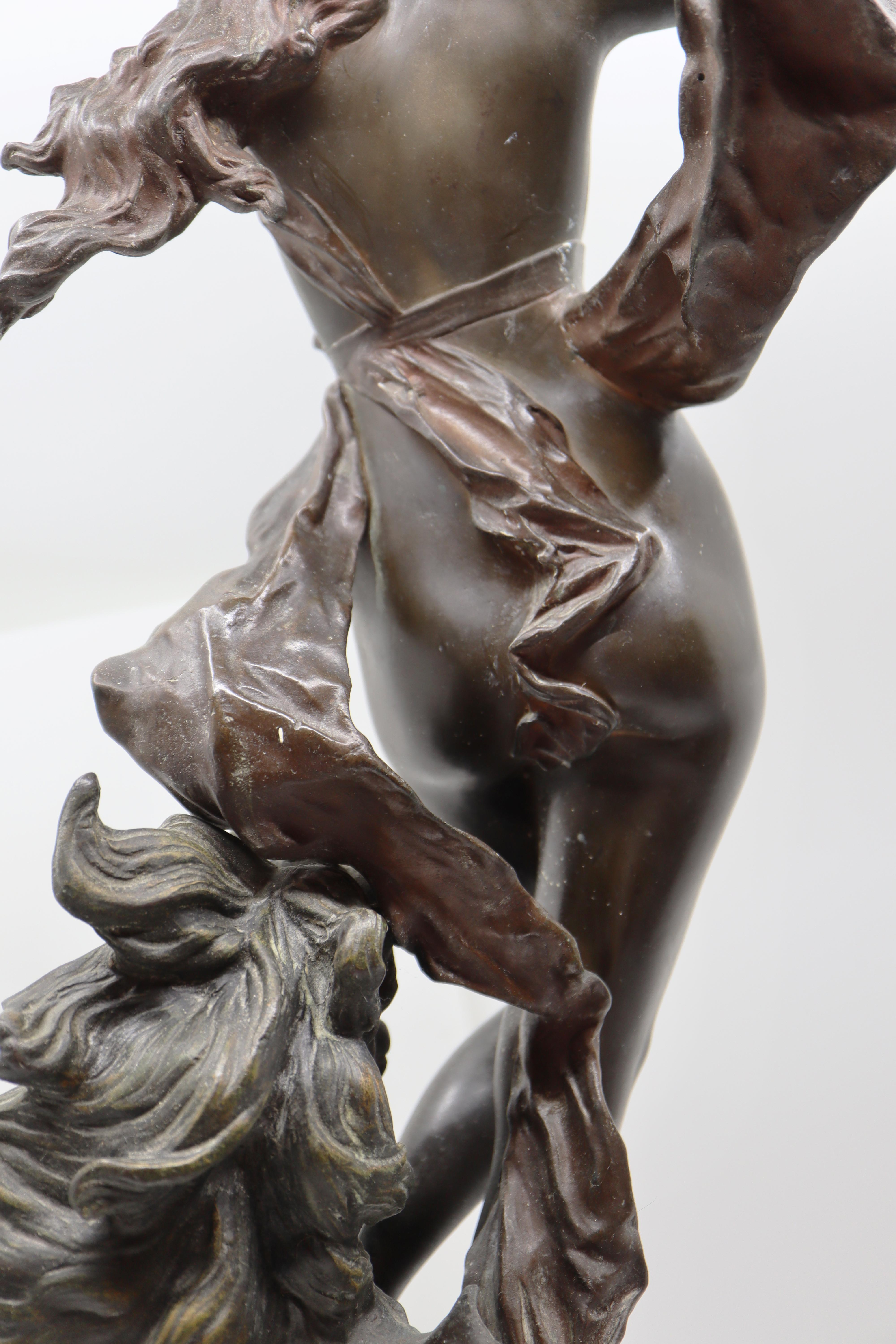 Bronze Woman and Horse in Movement, 19th Century, Édouard Drouot, French 5