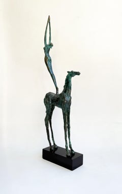Bronze Woman on Horse Sculpture by Virgil Villers