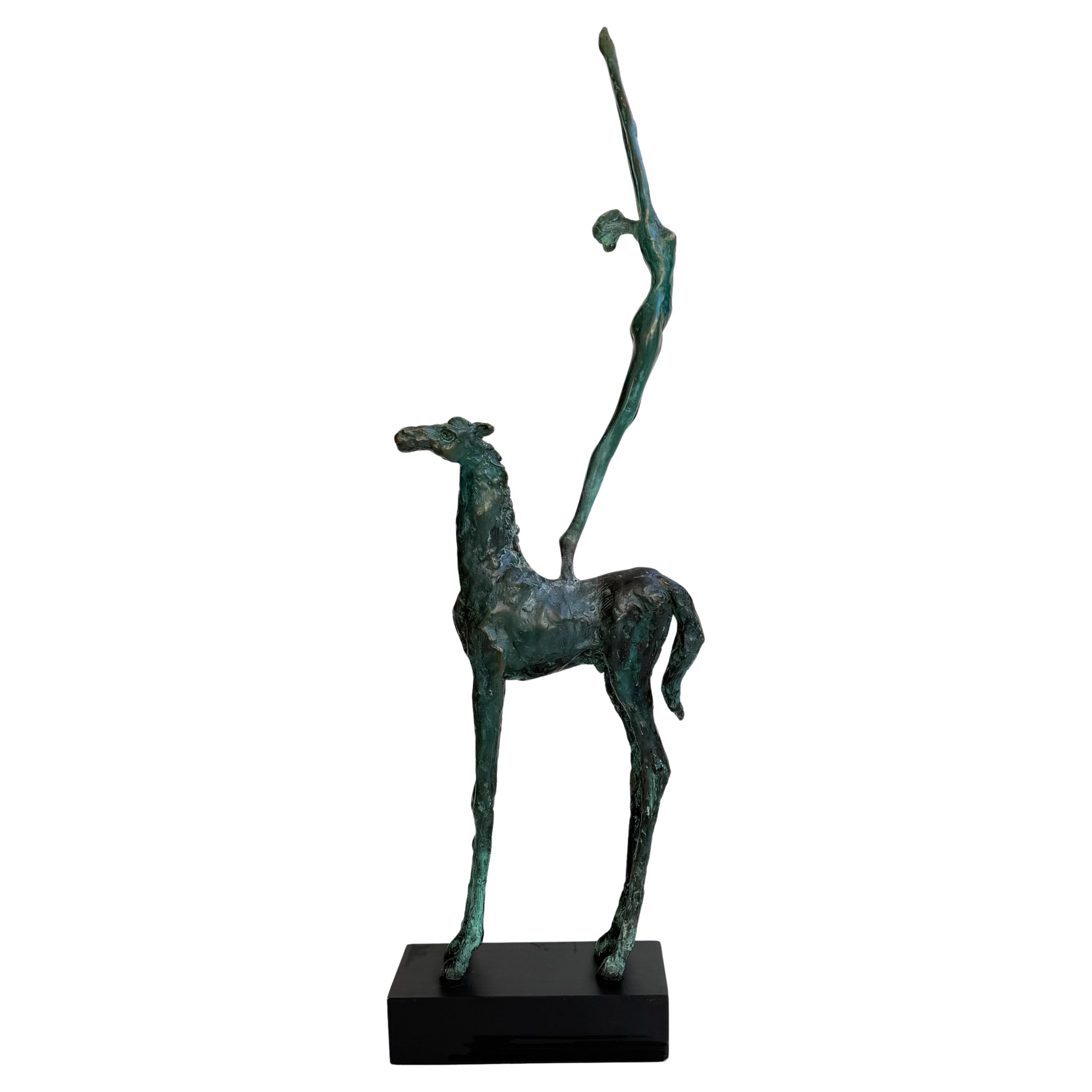 Bronze Woman on Horse Sculpture by Virgil Villers