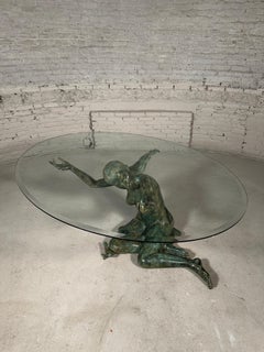 Bronze Woman Sculpture Glass Dining Table