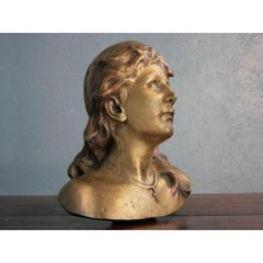 Bronze Woman's Head with Golden Patina, Early 20th Century