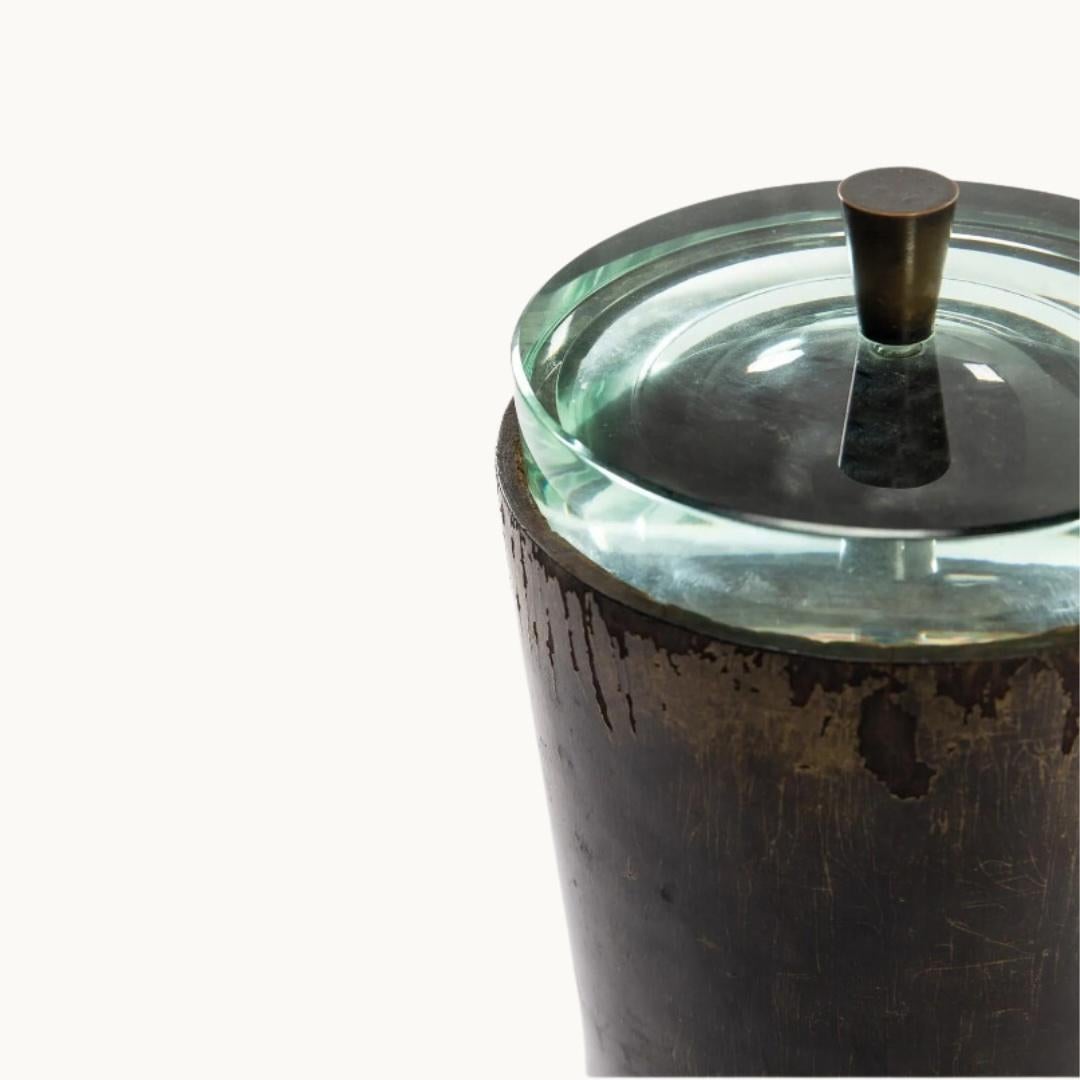 italien Bronze, Wood and Crystal Jar Attributed To Fontana Arte en vente