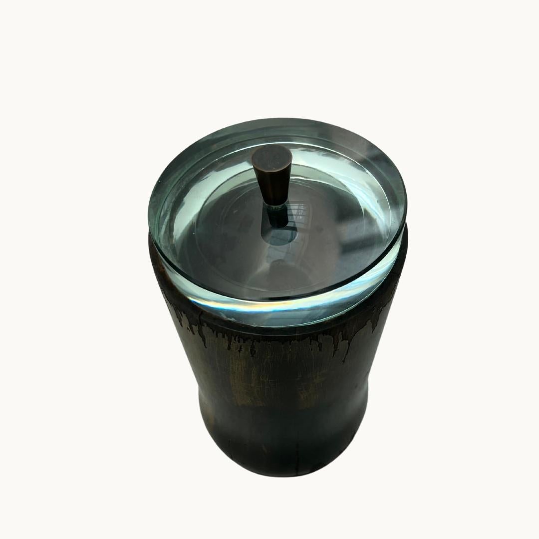 Bronze, Wood and Crystal Jar Attributed To Fontana Arte Bon état - En vente à Brooklyn, NY