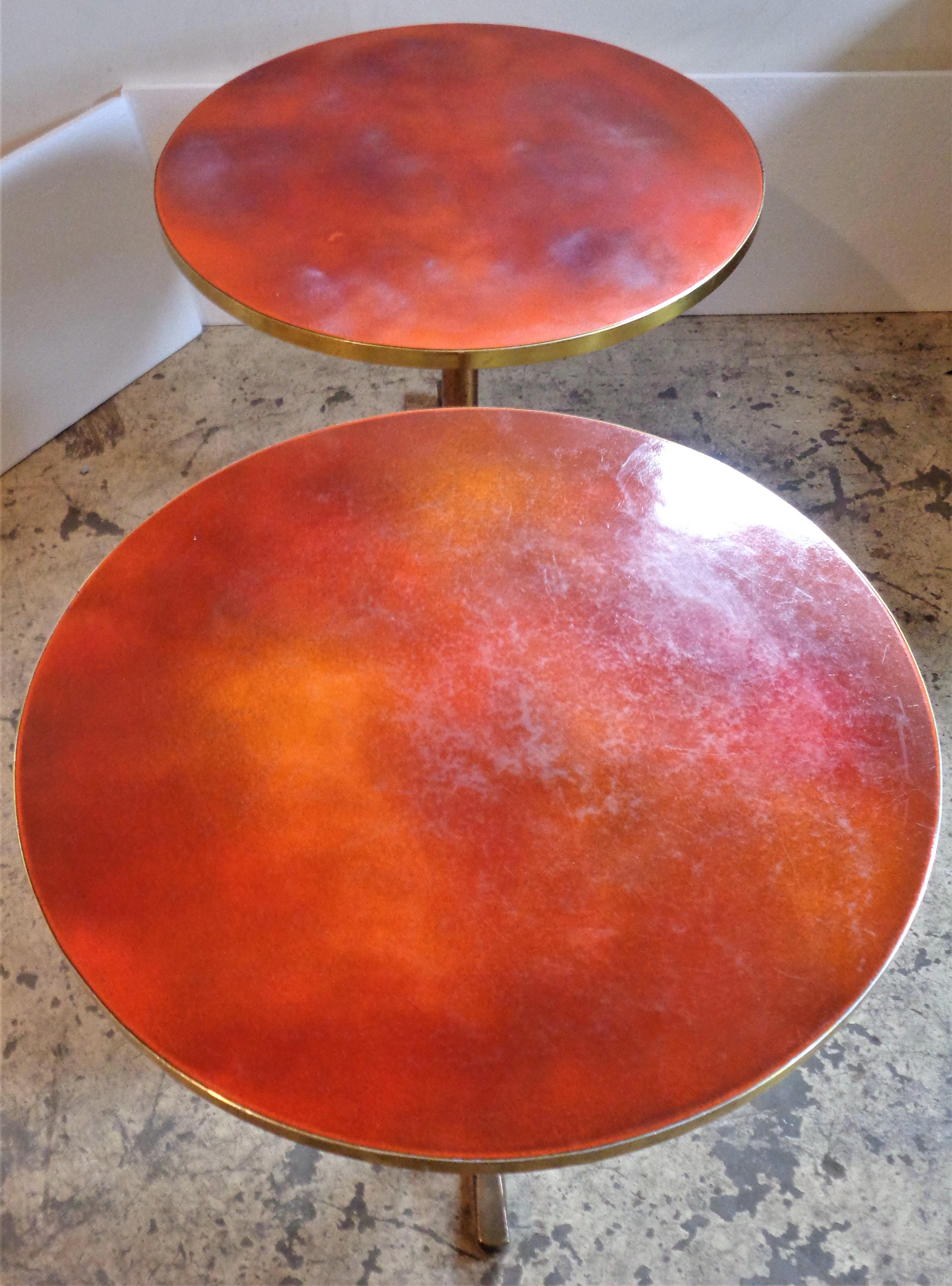 Mid-Century Modern Bronze Base Enamel Top Adjustable Height Tables, 1940-1950 / ONE TABLE IS SOLD 