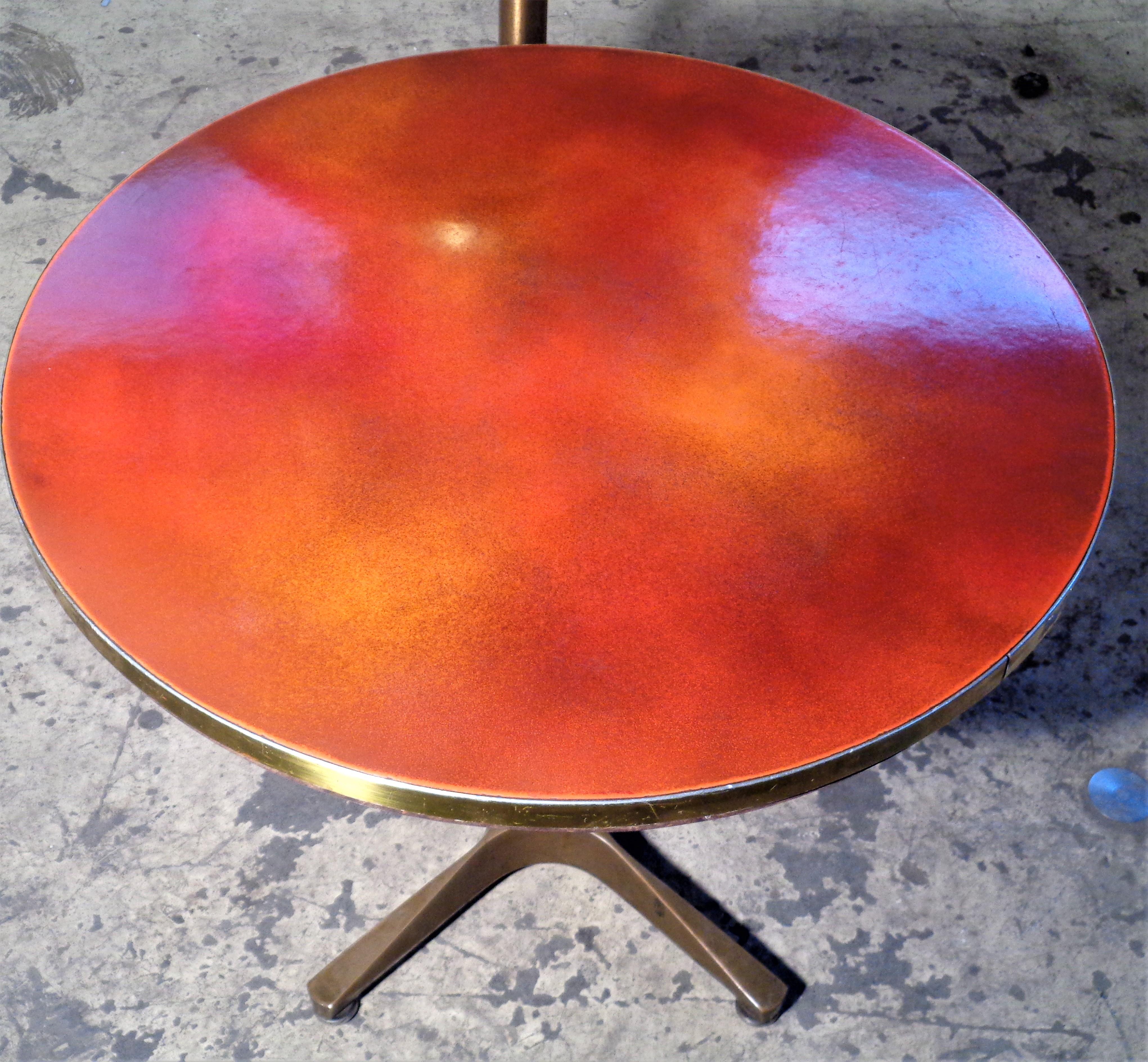 American Bronze Base Enamel Top Adjustable Height Tables, 1940-1950 / ONE TABLE IS SOLD 