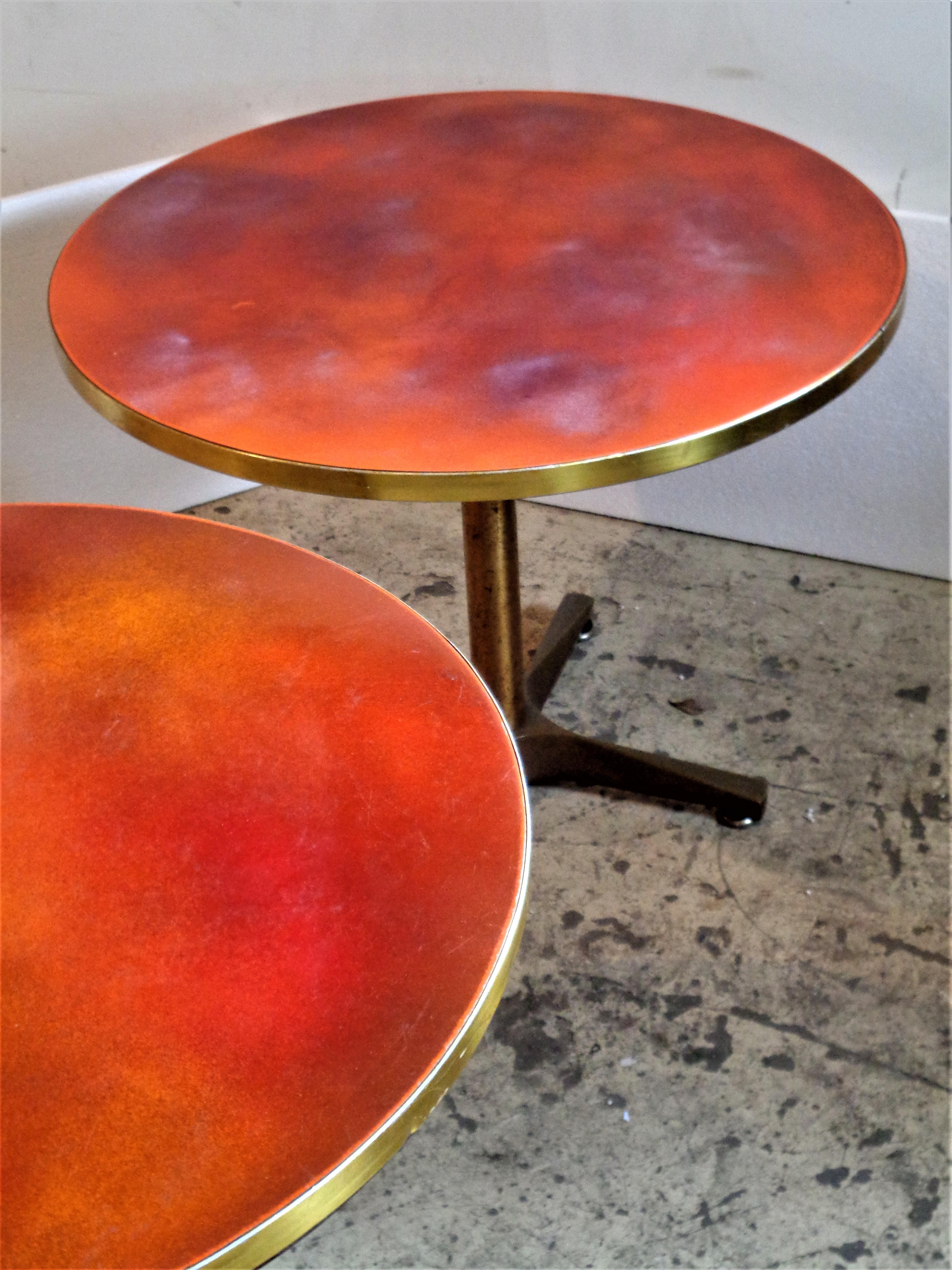 Enameled Bronze Base Enamel Top Adjustable Height Tables, 1940-1950 / ONE TABLE IS SOLD 