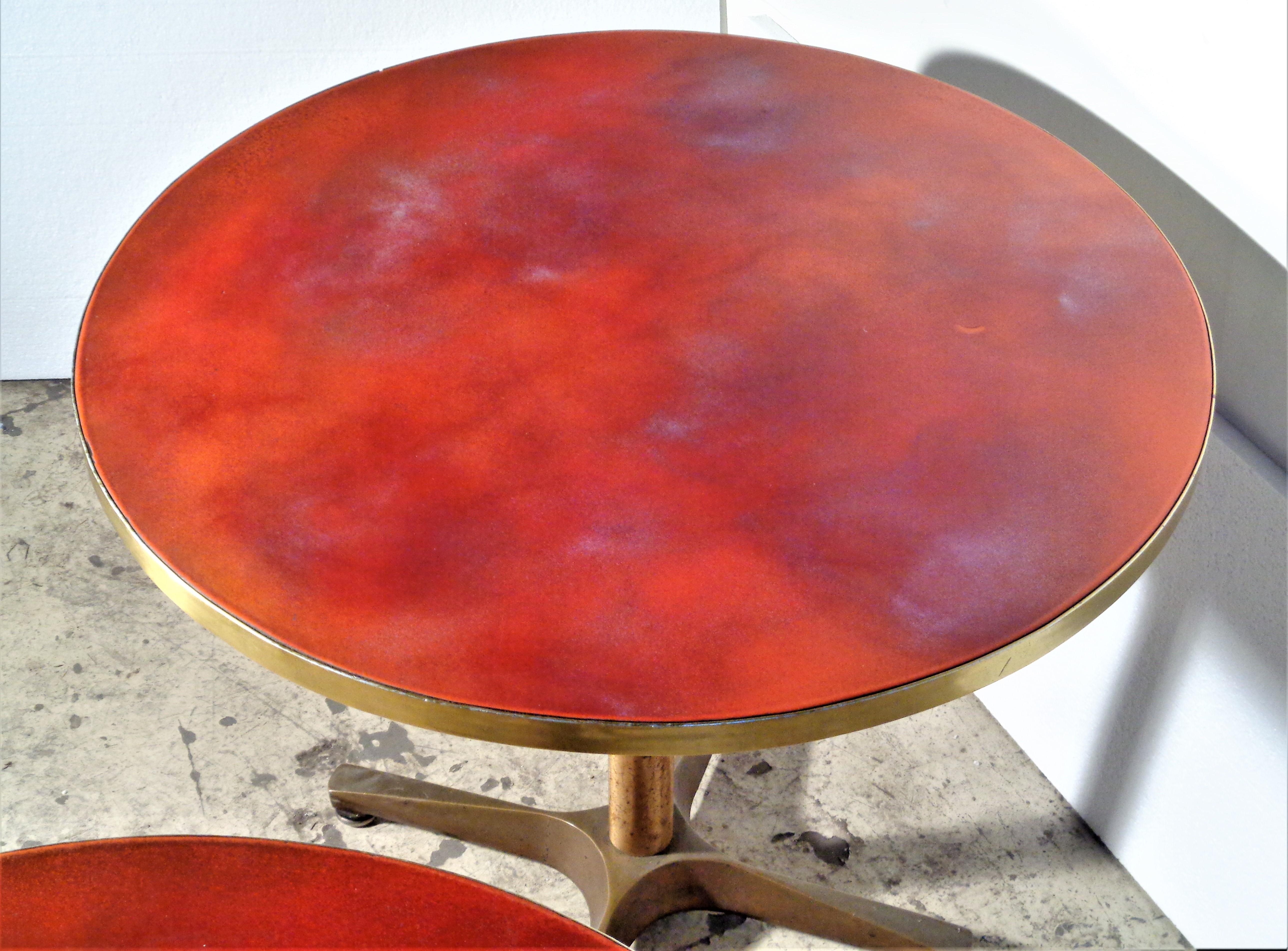 Bronze Base Enamel Top Adjustable Height Tables, 1940-1950 / ONE TABLE IS SOLD  In Good Condition In Rochester, NY