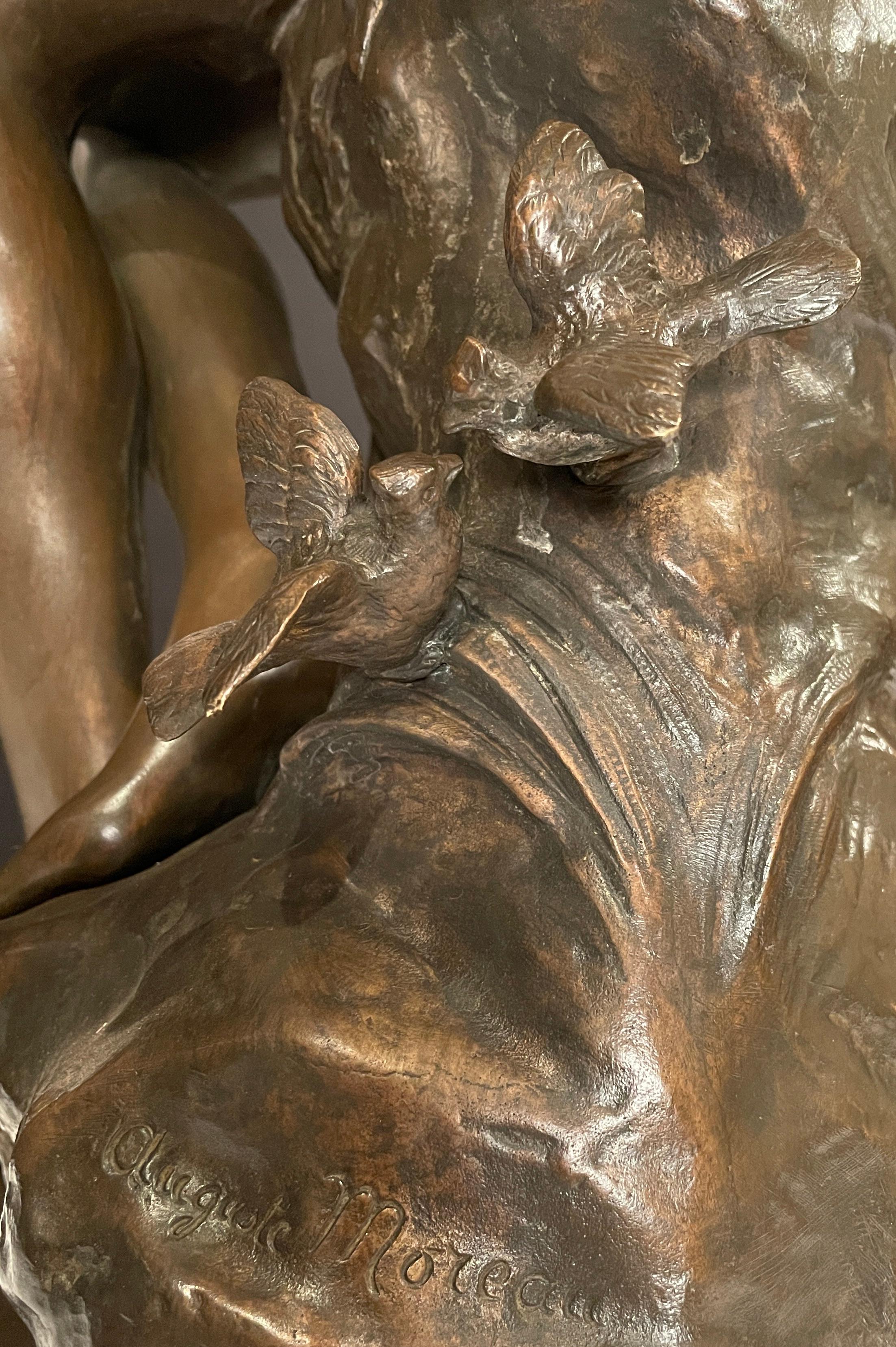 19th Century Bronze Young Girl with Book and Rose 