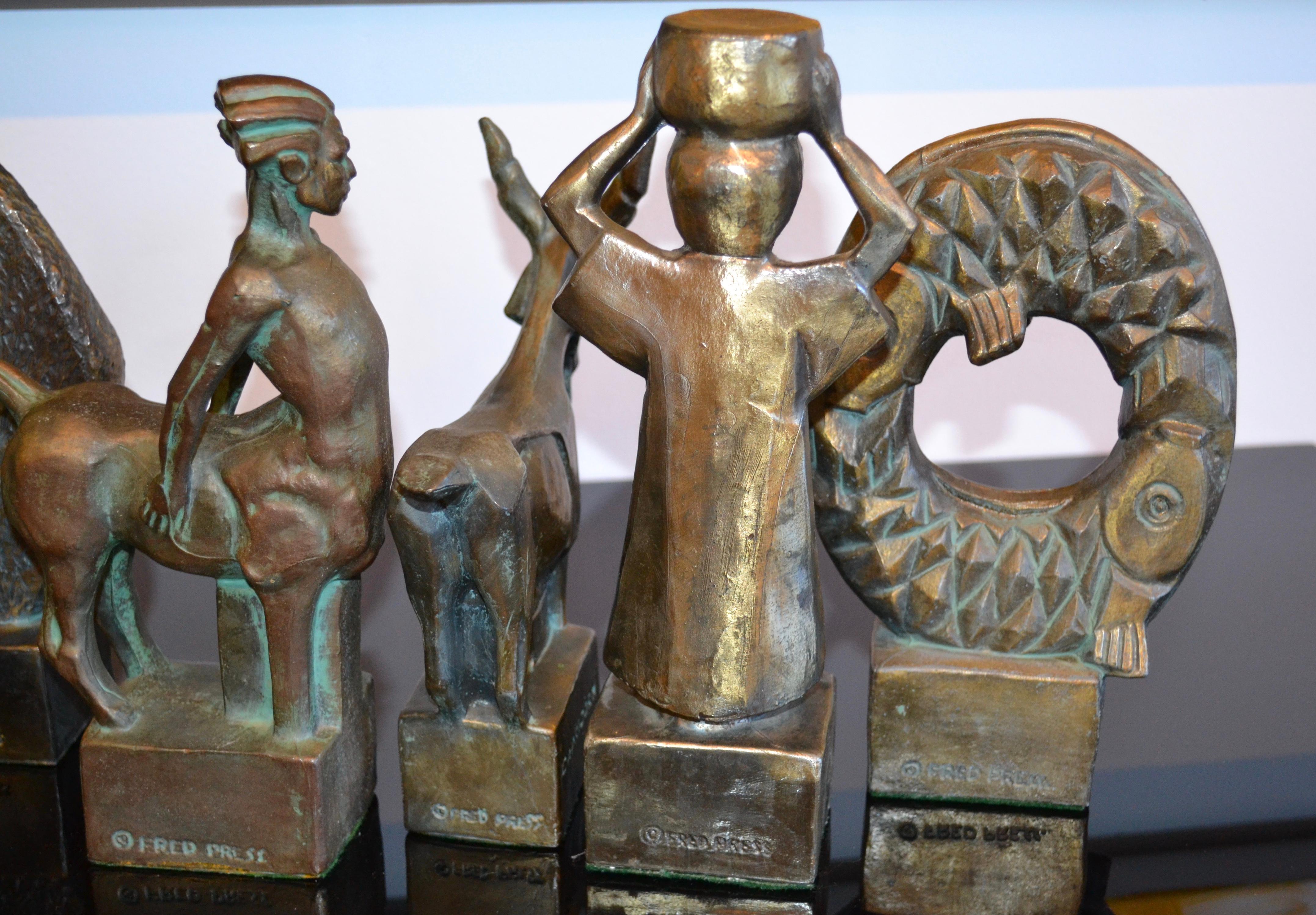 Fred Press Astrological Zodiac Brutalist Bronze Sculptures Mid Century For Sale 1