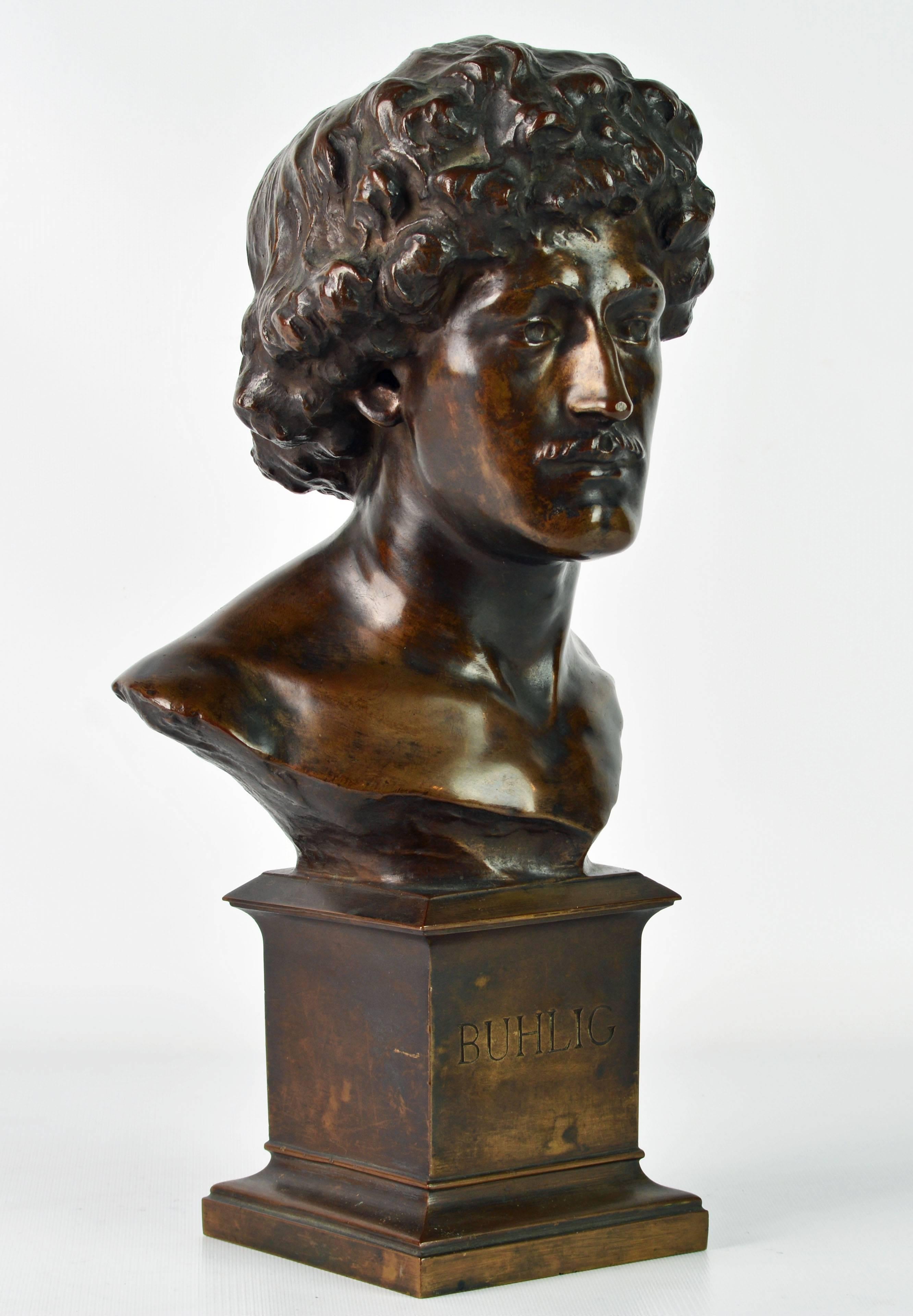 Richard Buhlig (1880-1952) was born in Chicago to German immigrant parents. He studied in the US as well as in Europe and became a highly regarded pianist with a superior career both here and abroad. This fine and sensitive bronze bust by British
