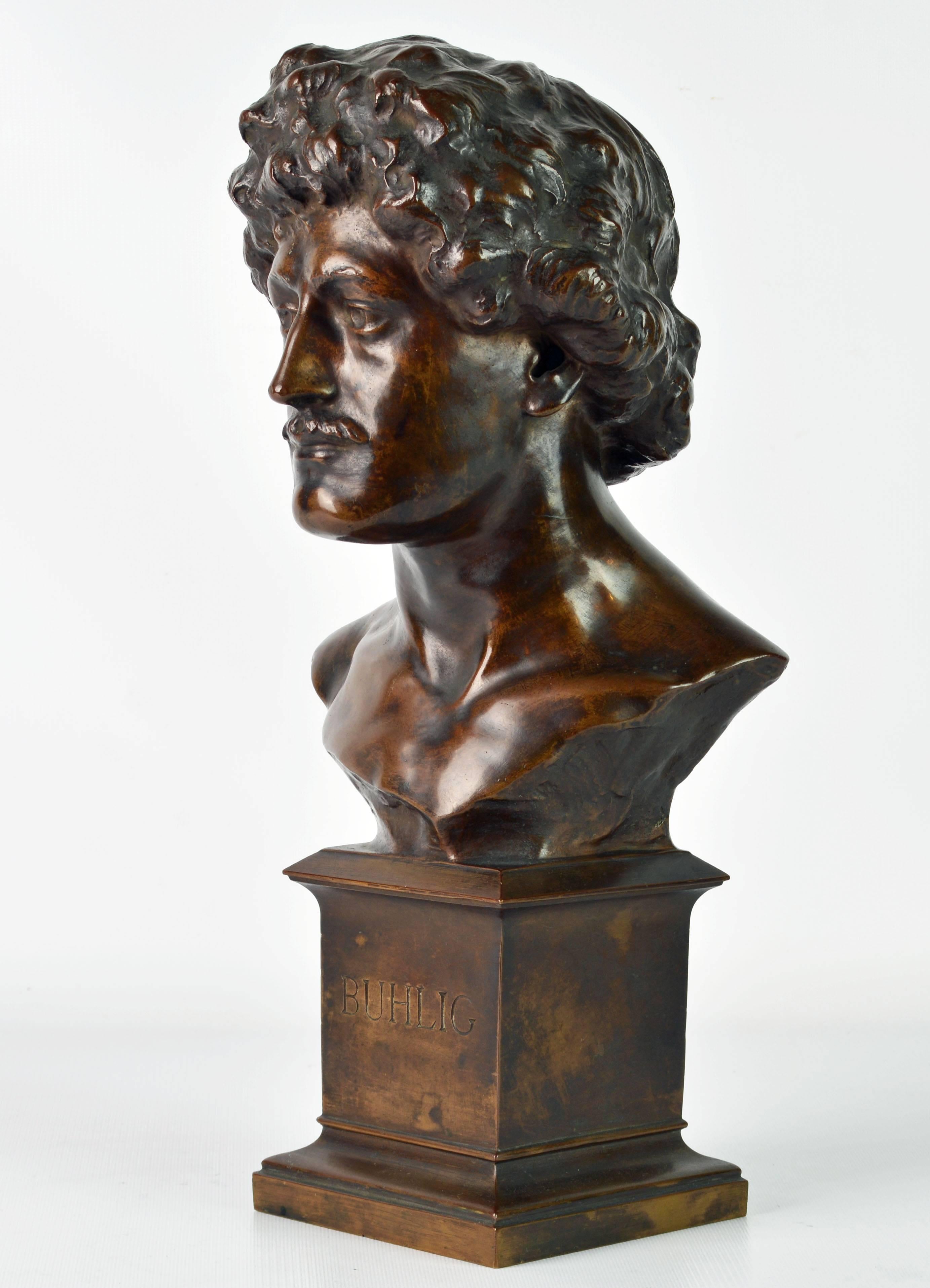 Edwardian Bronzebust of American Pianist Richard Buhlig by British Sculptor Hibbert Binney