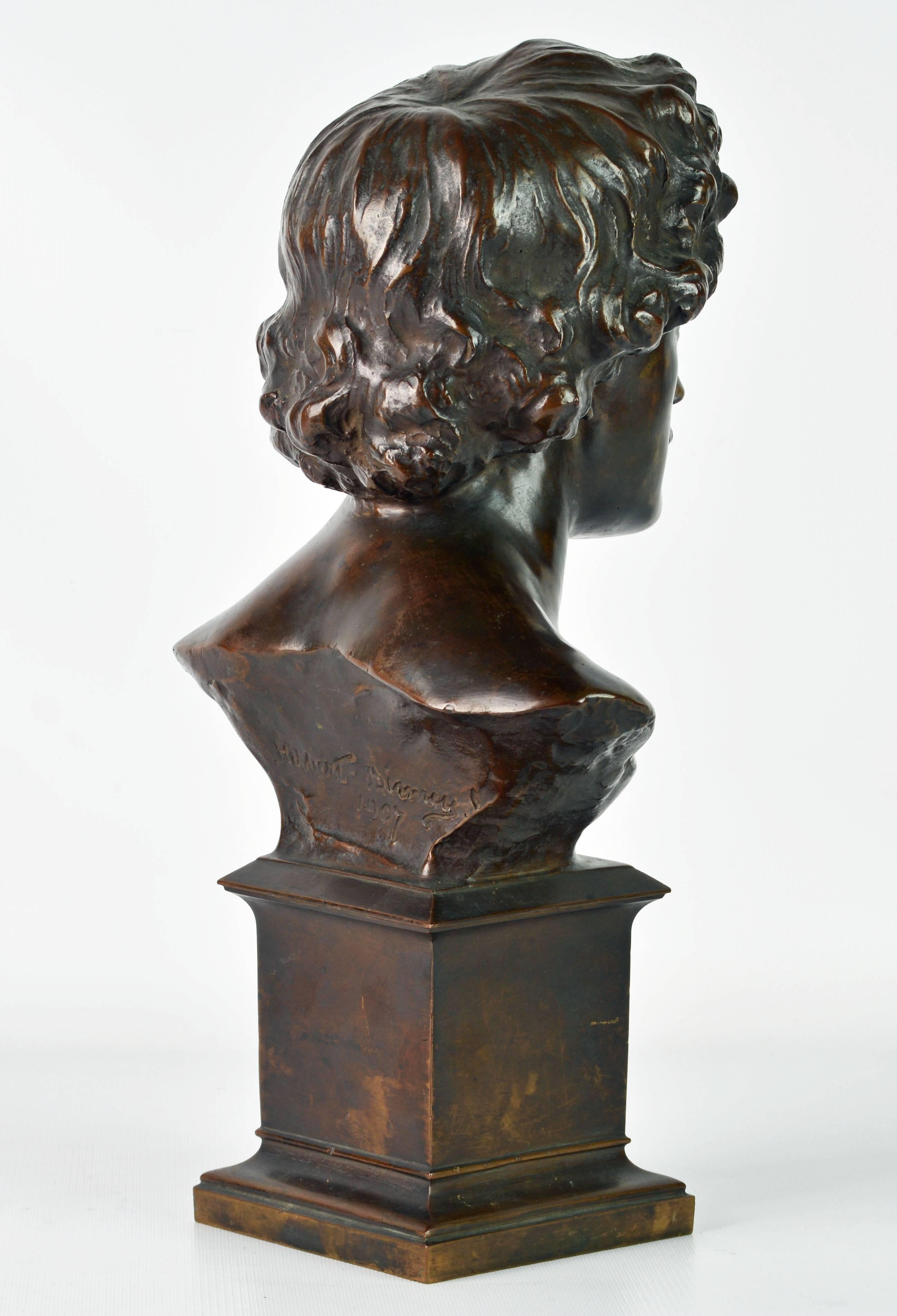 Patinated Bronzebust of American Pianist Richard Buhlig by British Sculptor Hibbert Binney