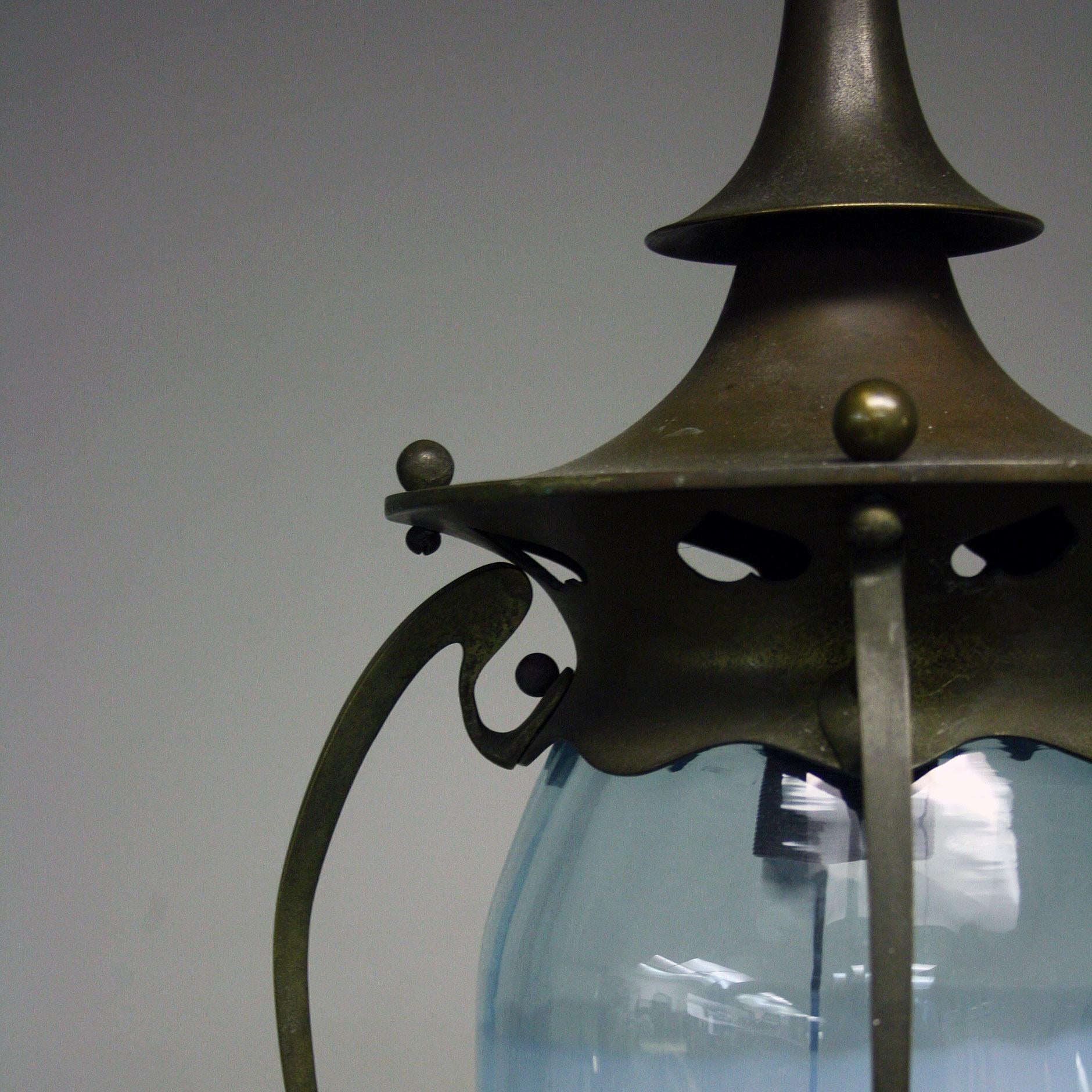 European Bronzed Brass Art Nouveau Lantern