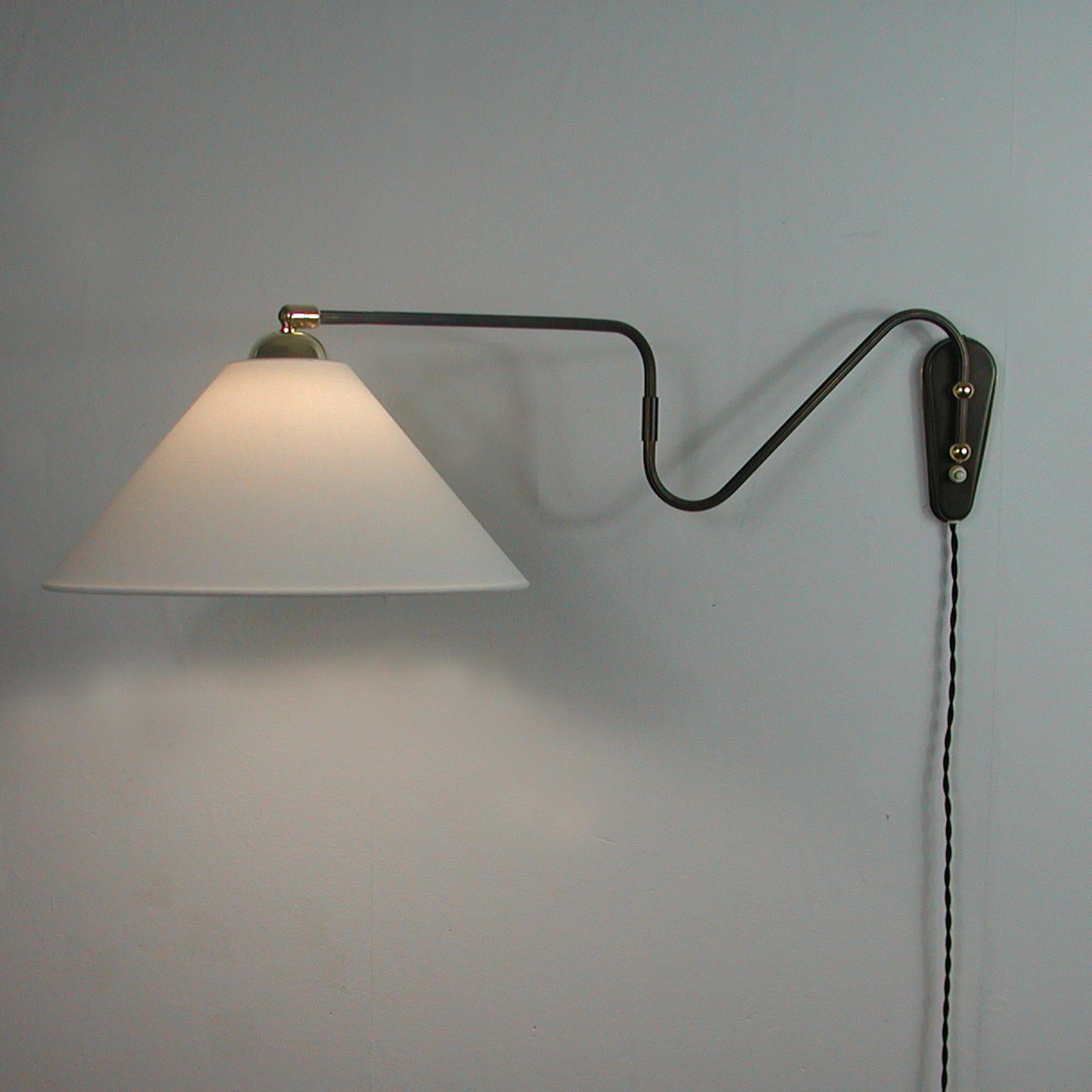 Fabric Bronzed Brass Articulating and Extendable Wall Light by Cosack, 1950s
