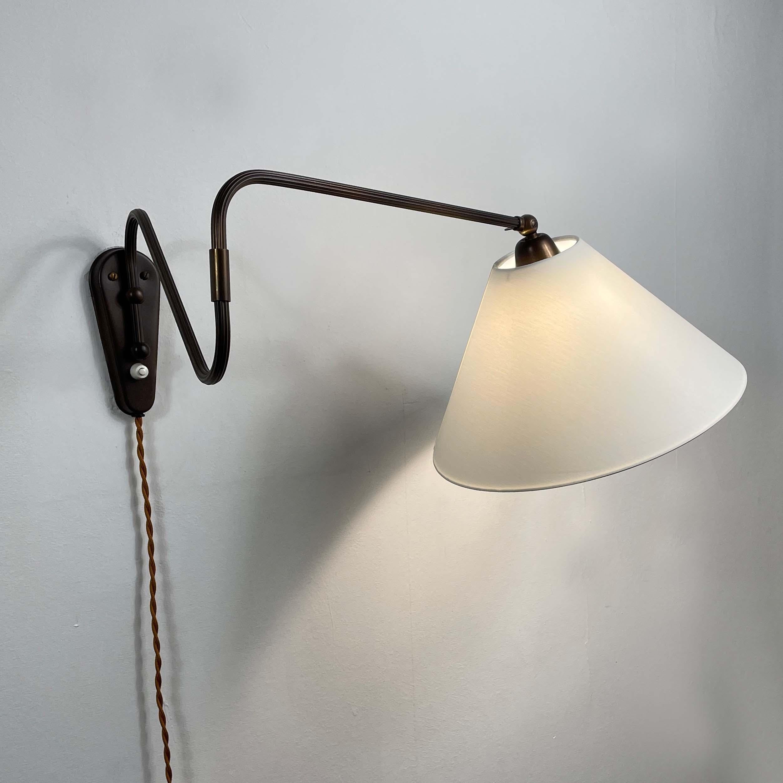 Mid-20th Century Bronzed Brass Articulating and Extendable Wall Light, Sweden 1950s For Sale