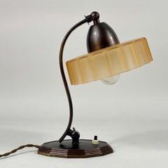 Bronzed Brass & Havanna Glass Table Lamp, Sweden 1920s to 1930s