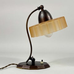 Bronzed Brass & Havanna Glass Shade Tabel Lamp, Sweden 1920s