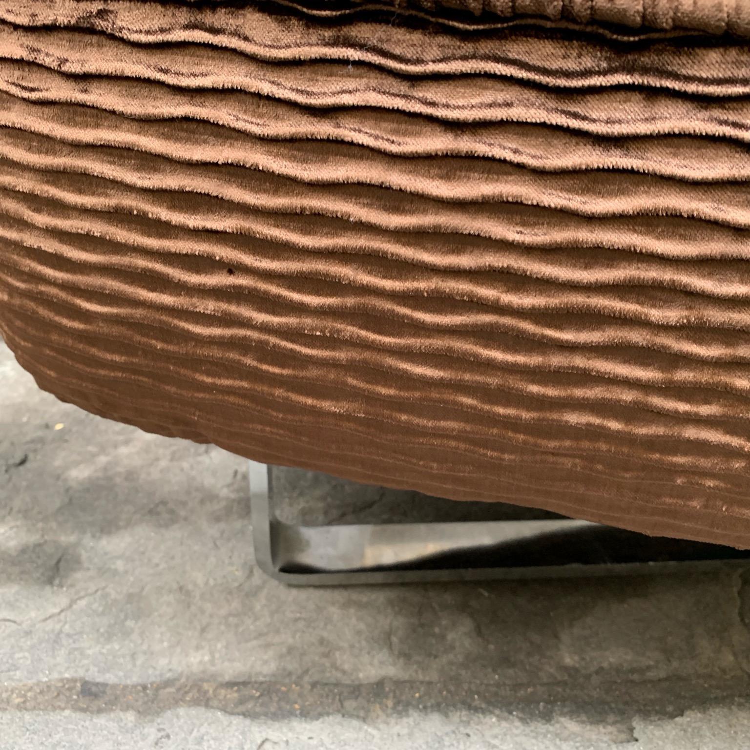 Bronzed Brown Velvet Oval Bench Chromed Legs, Italian Design, 1970s 4