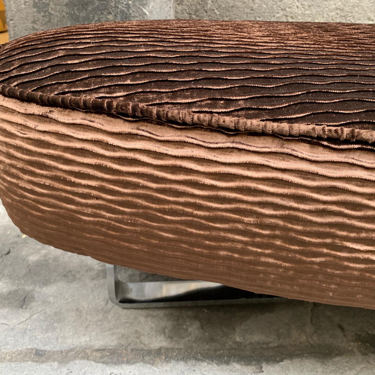 Bronzed Brown Velvet Oval Bench Chromed Legs, Italian Design, 1970s 5