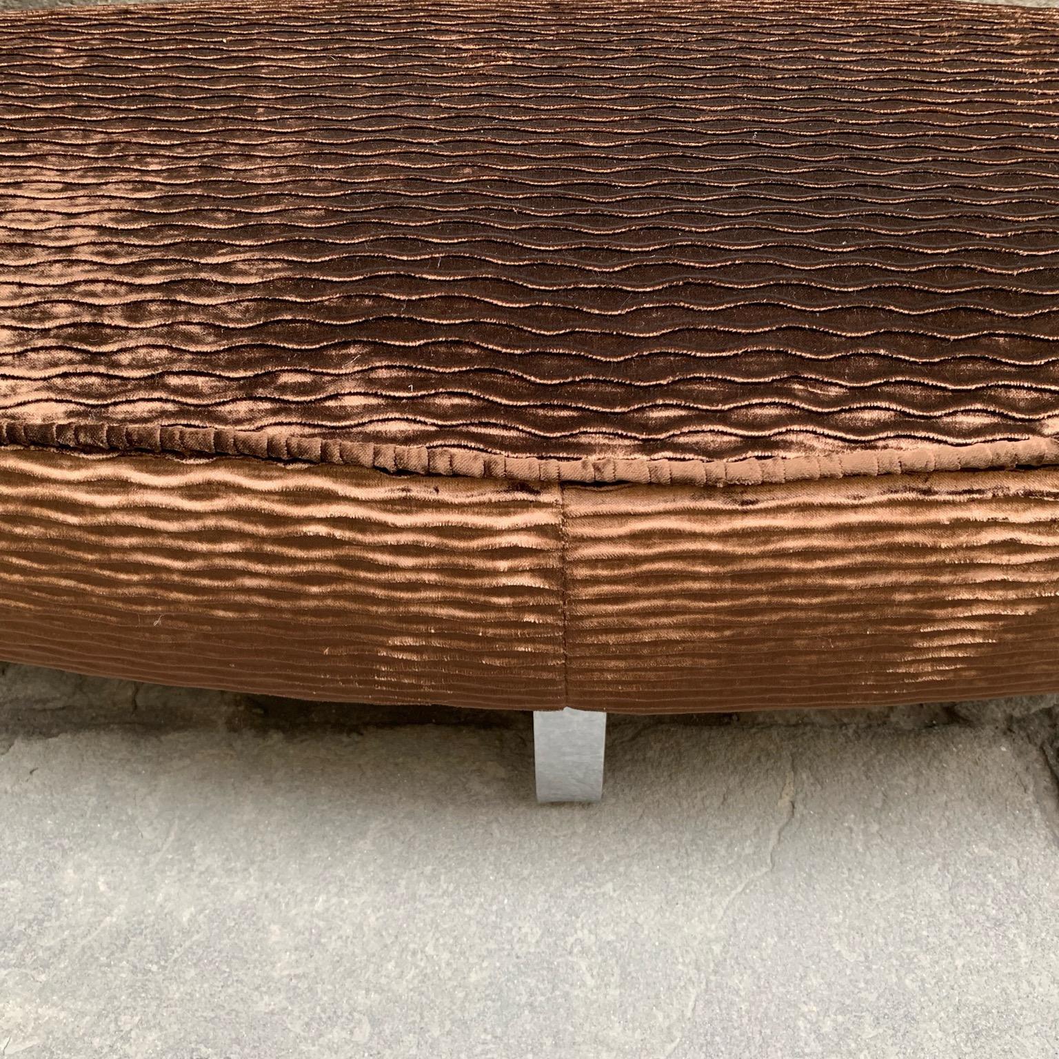 Bronzed Brown Velvet Oval Bench Chromed Legs, Italian Design, 1970s 7
