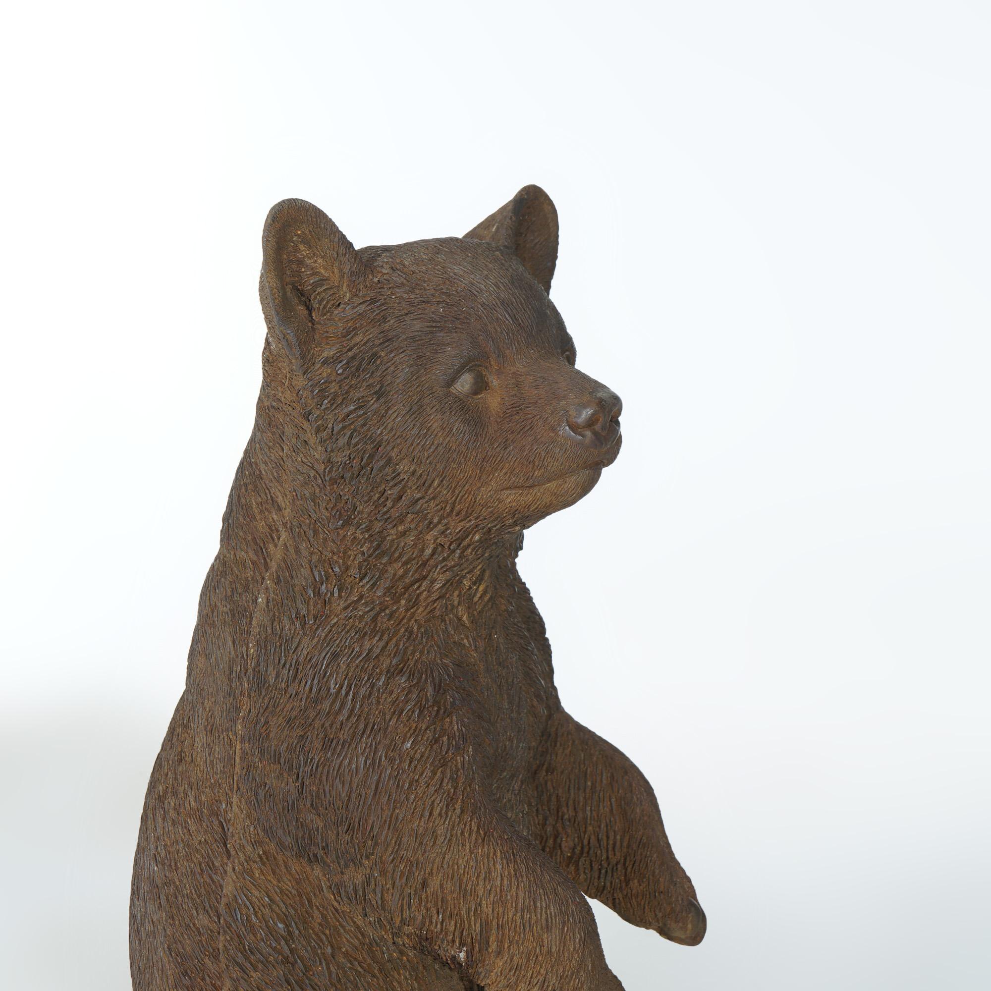 Bronzed Cast Hard Stone Woodland Standing Bear Cub Garden Statue For Sale at 1stDibs