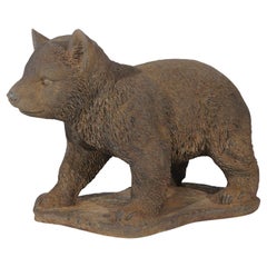 Bronzed Cast Hard Stone Woodland Walking Bear Cub Garden Statue