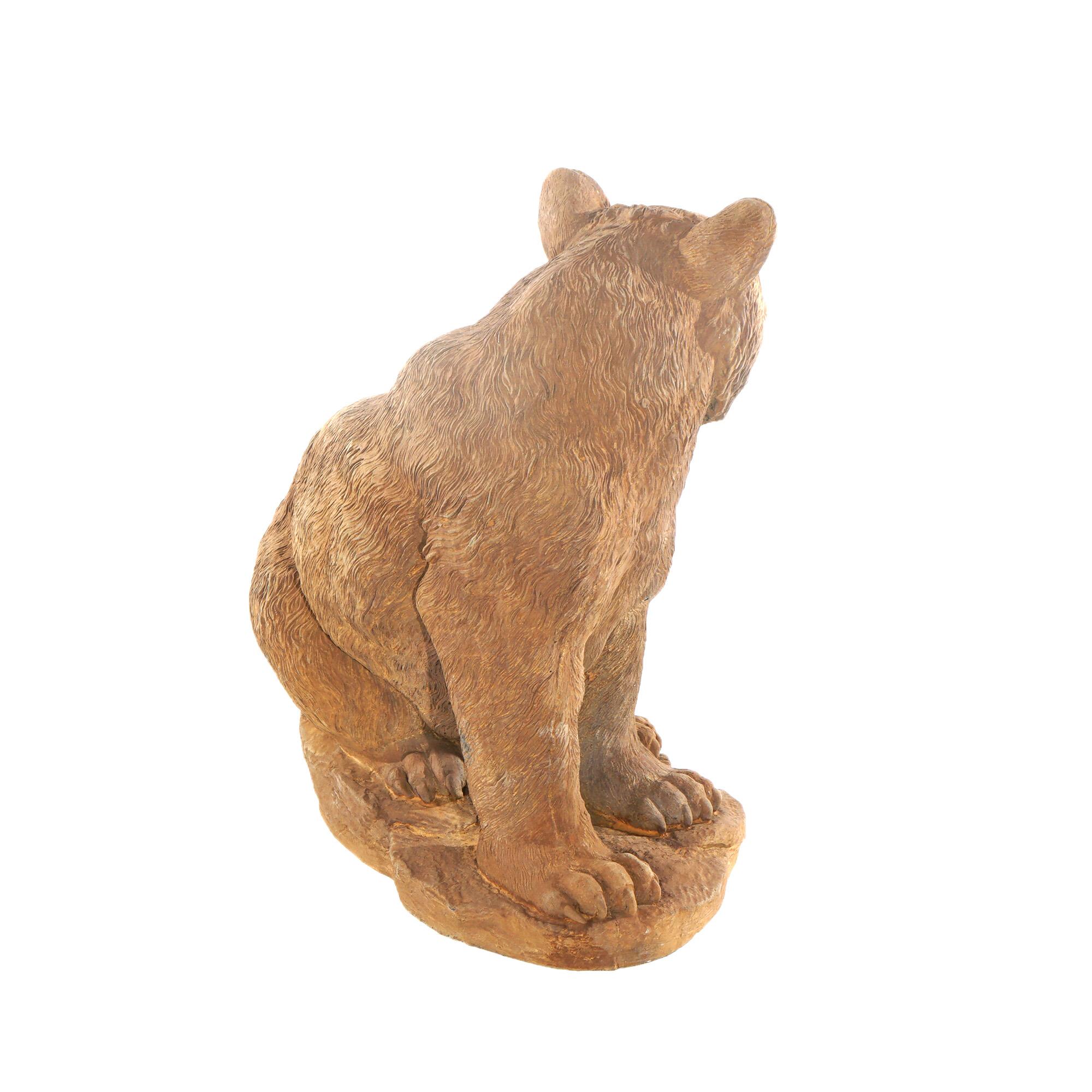 Bronzed Cast Hardstone Seated Black Bear Cub Garden Statue 20thC 5