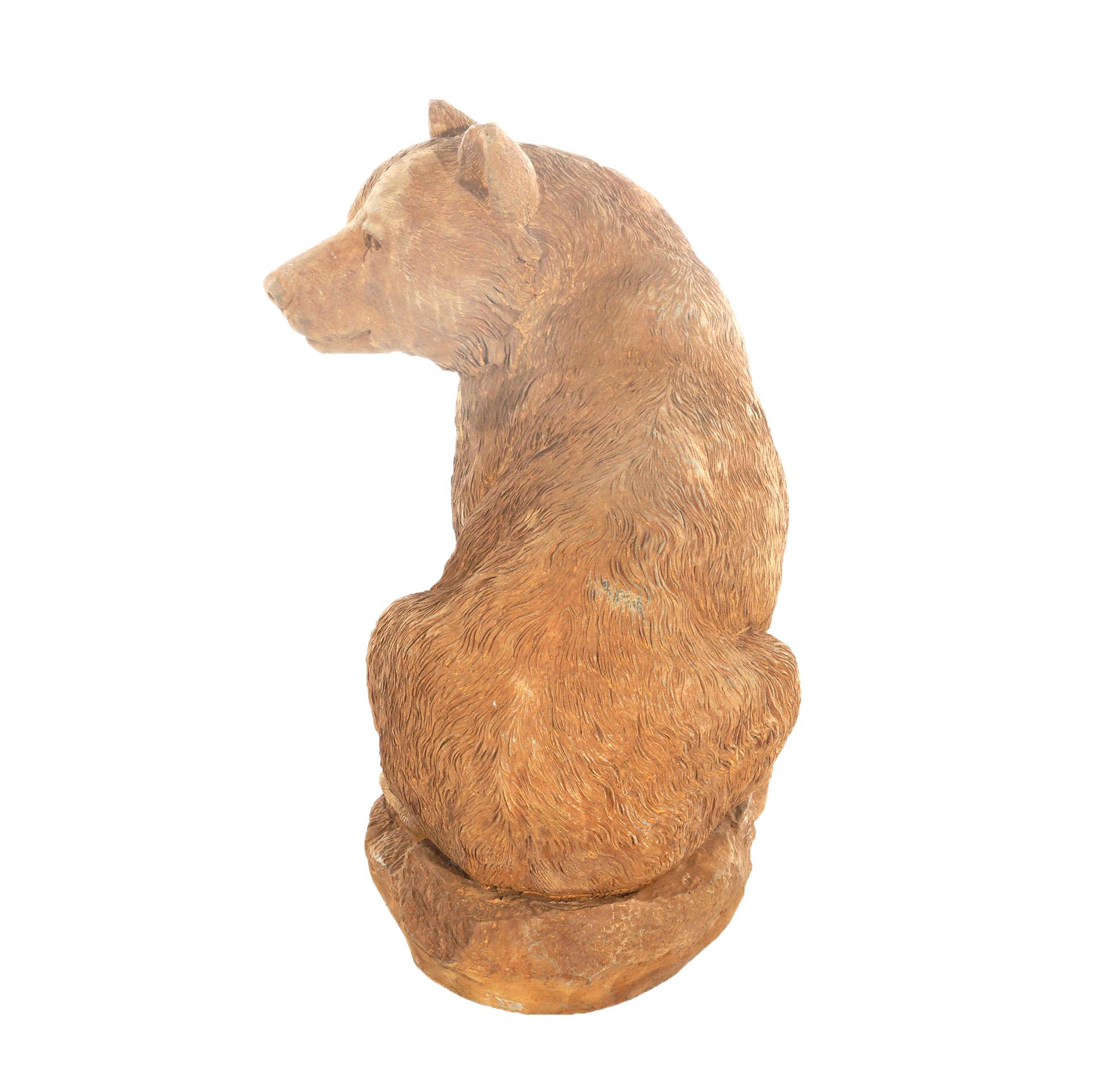 Bronzed Cast Hardstone Seated Black Bear Cub Garden Statue 20thC 1