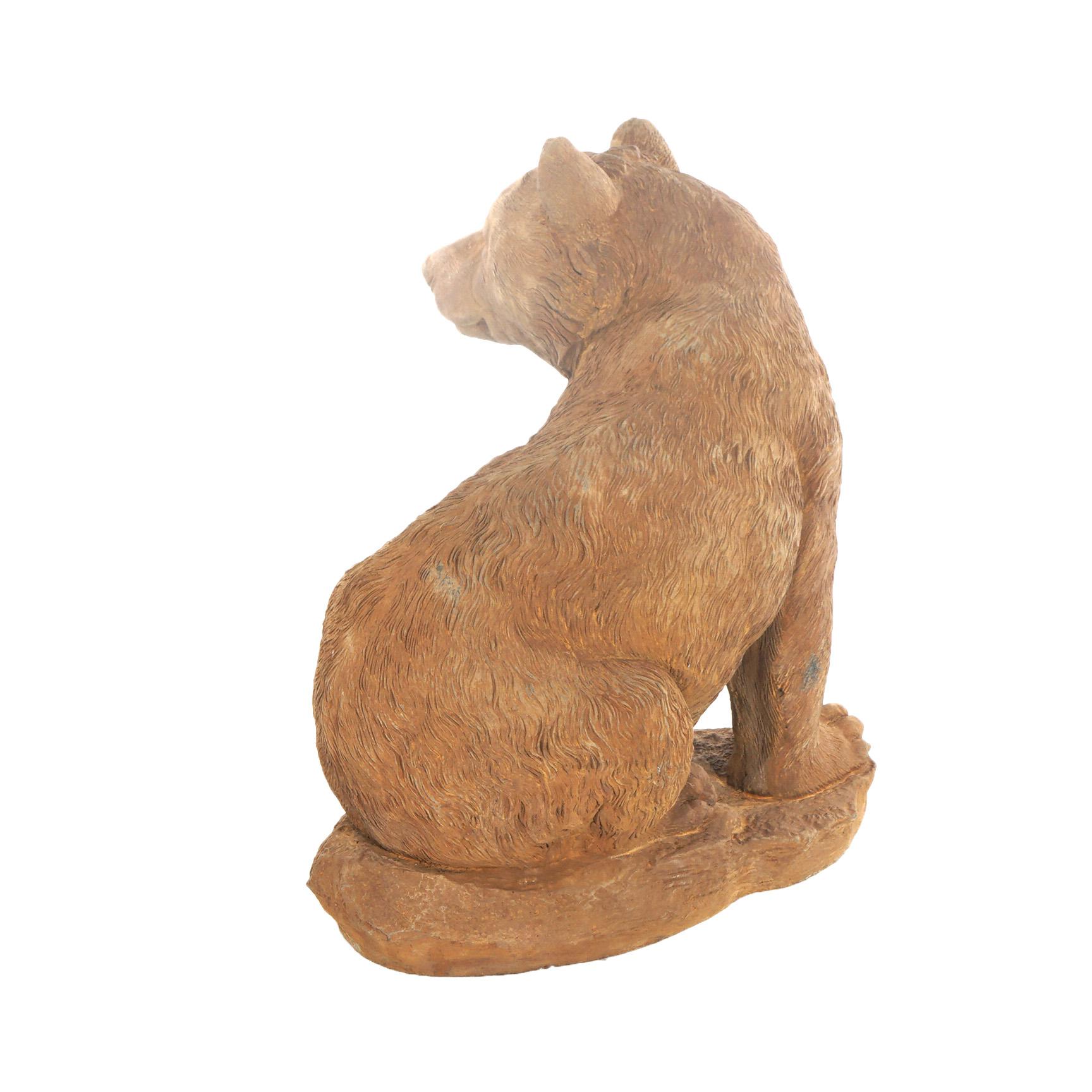 Bronzed Cast Hardstone Seated Black Bear Cub Garden Statue 20thC 2