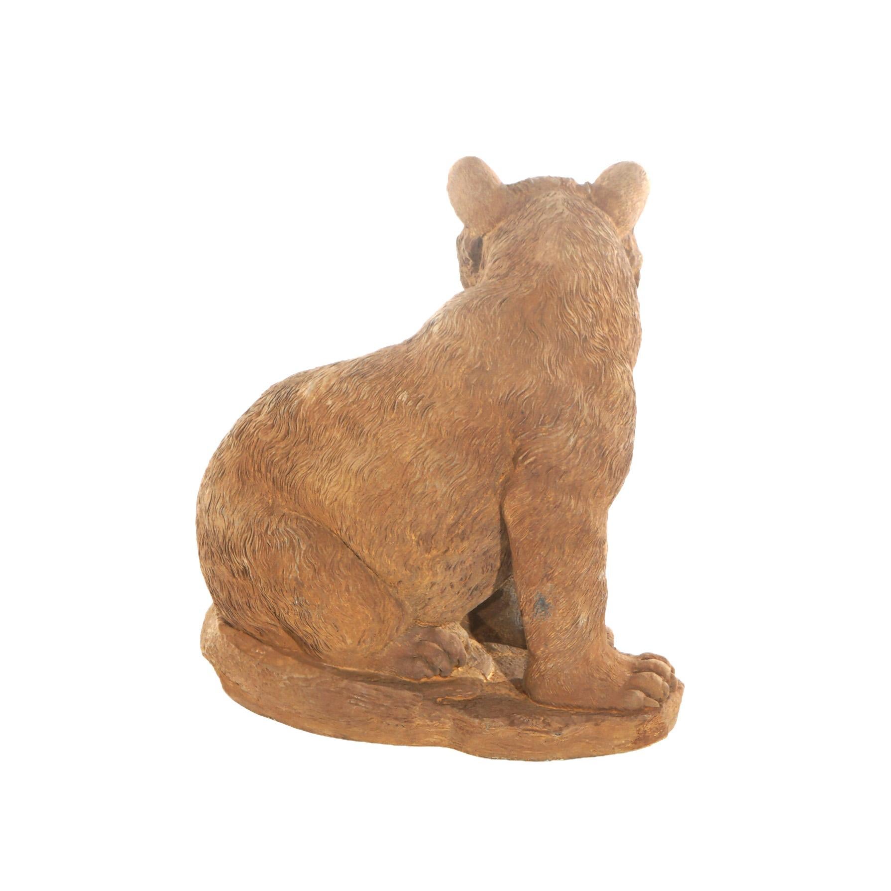Bronzed Cast Hardstone Seated Black Bear Cub Garden Statue 20thC 3
