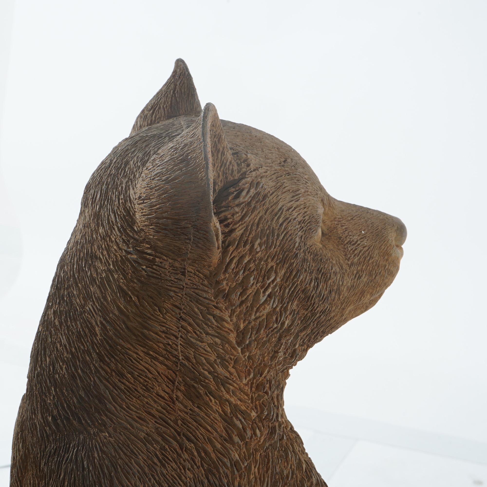 Bronzed Cast Hardstone Standing Black Bear Cub Garden Statue 20thC 5