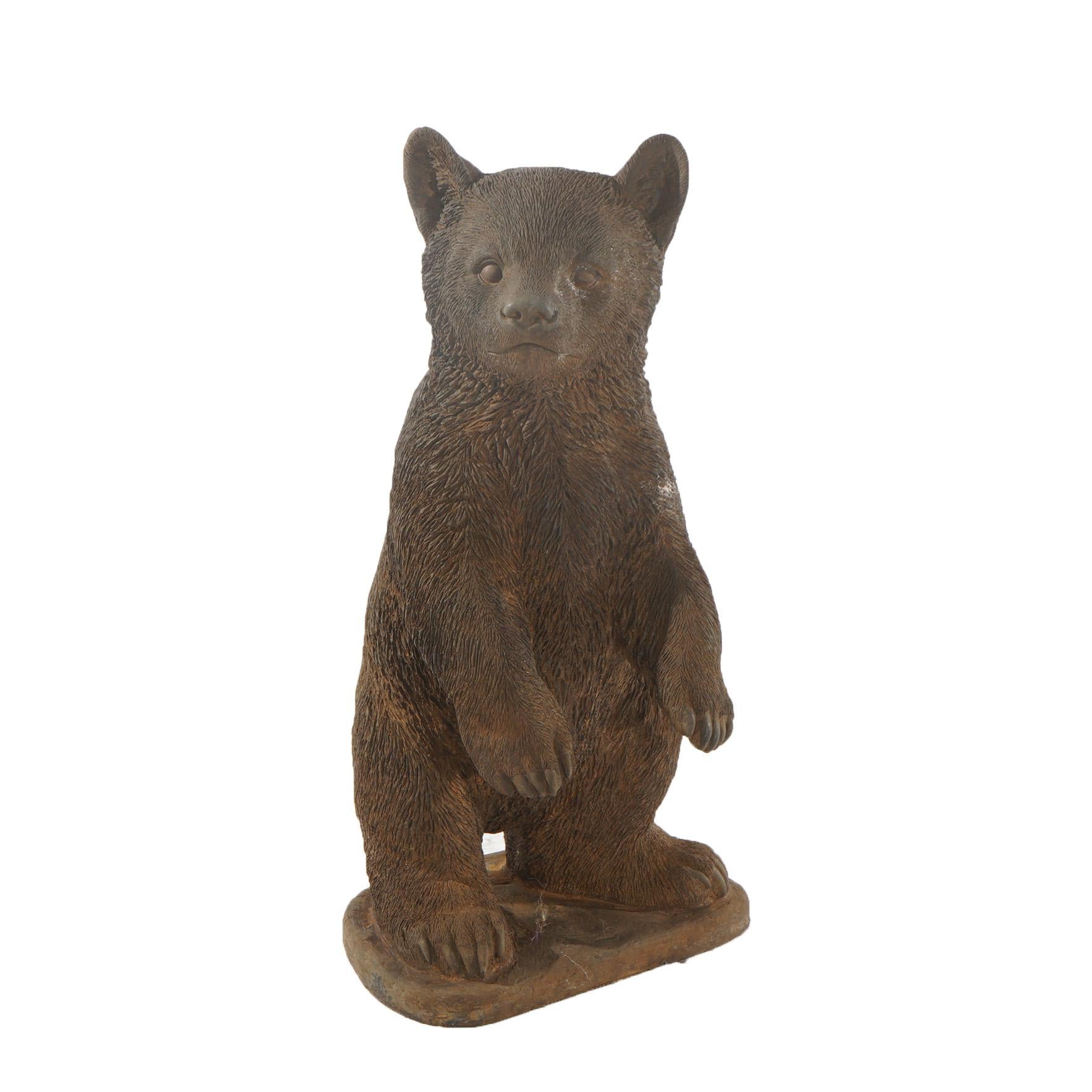 Bronzed Cast Hardstone Standing Black Bear Cub Garden Statue 20thC 8