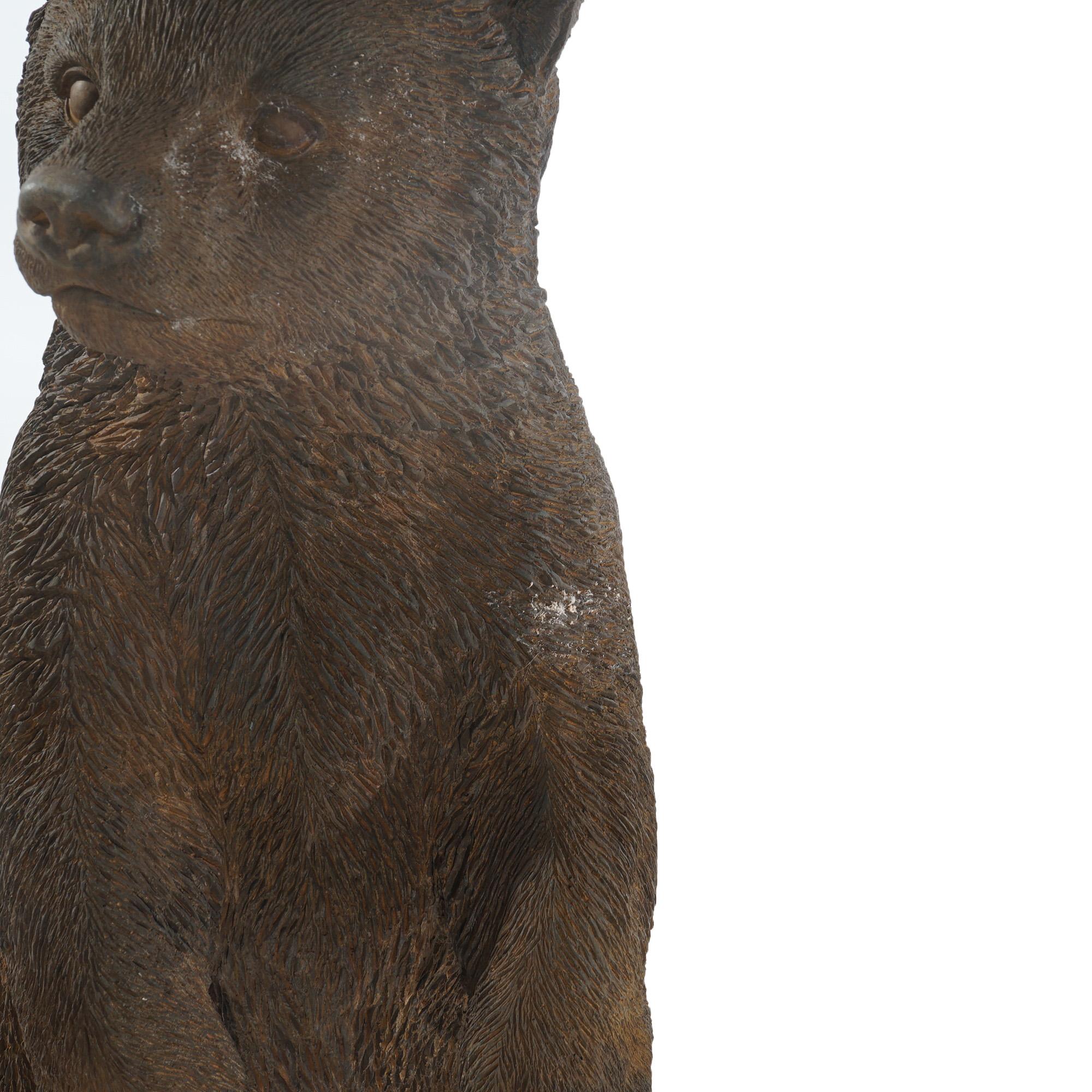 Bronzed Cast Hardstone Standing Black Bear Cub Garden Statue 20thC 9