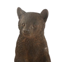 Bronzed Cast Hardstone Standing Black Bear Cub Garden Statue 20thC