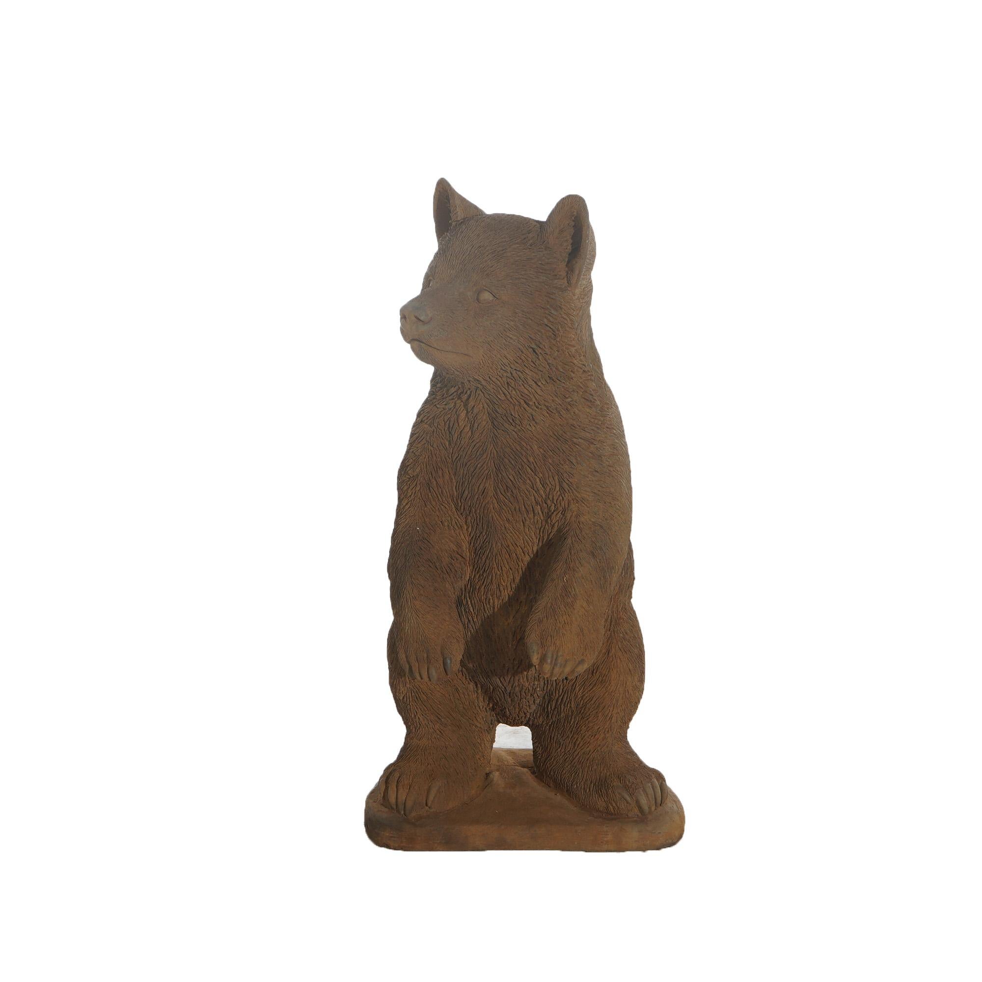 20th Century Bronzed Cast Hardstone Standing Black Bear Cub Garden Statue 20thC
