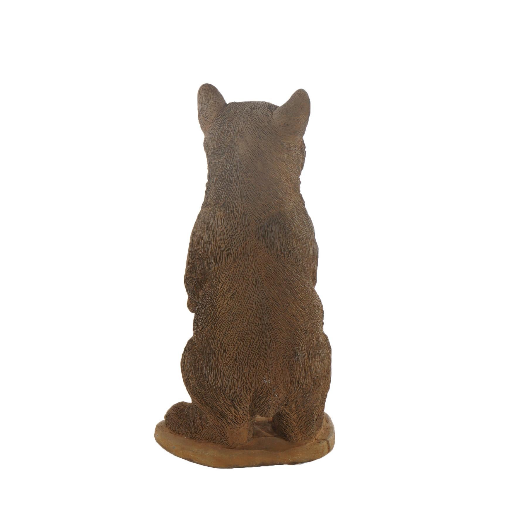 Bronzed Cast Hardstone Standing Black Bear Cub Garden Statue 20thC 2