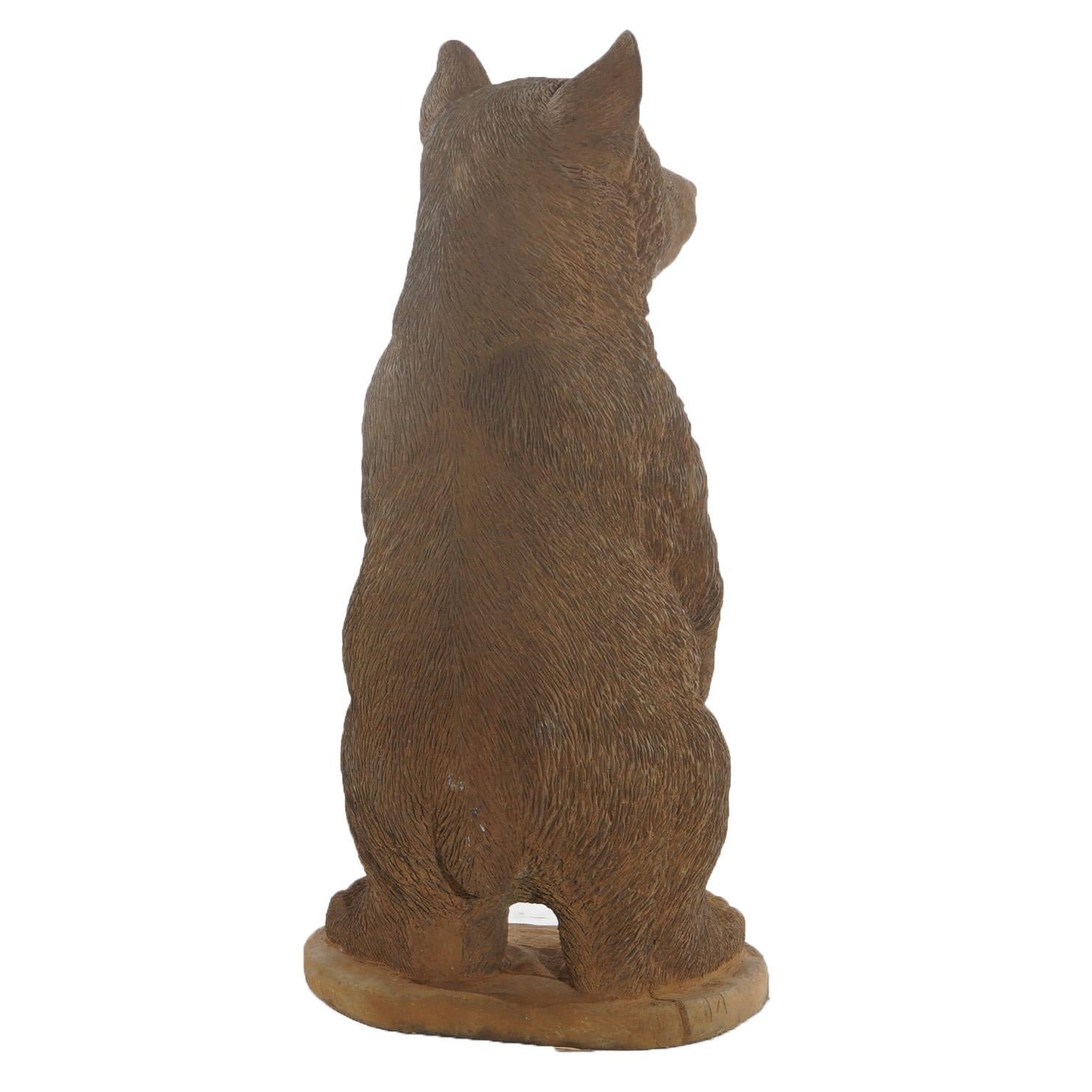 Bronzed Cast Hardstone Standing Black Bear Cub Garden Statue 20thC 4