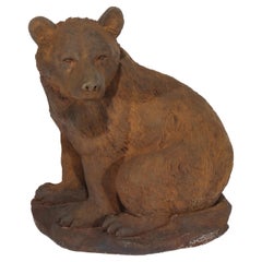 Bronzed Cast Stone Sitting Bear Garden Sculpture 20thC