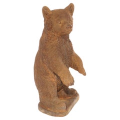 Bronzed Cast Stone Standing Baby Bear Garden Sculpture 20thC