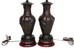 Bronzed Chinoiserie Table Lamps, a Pair